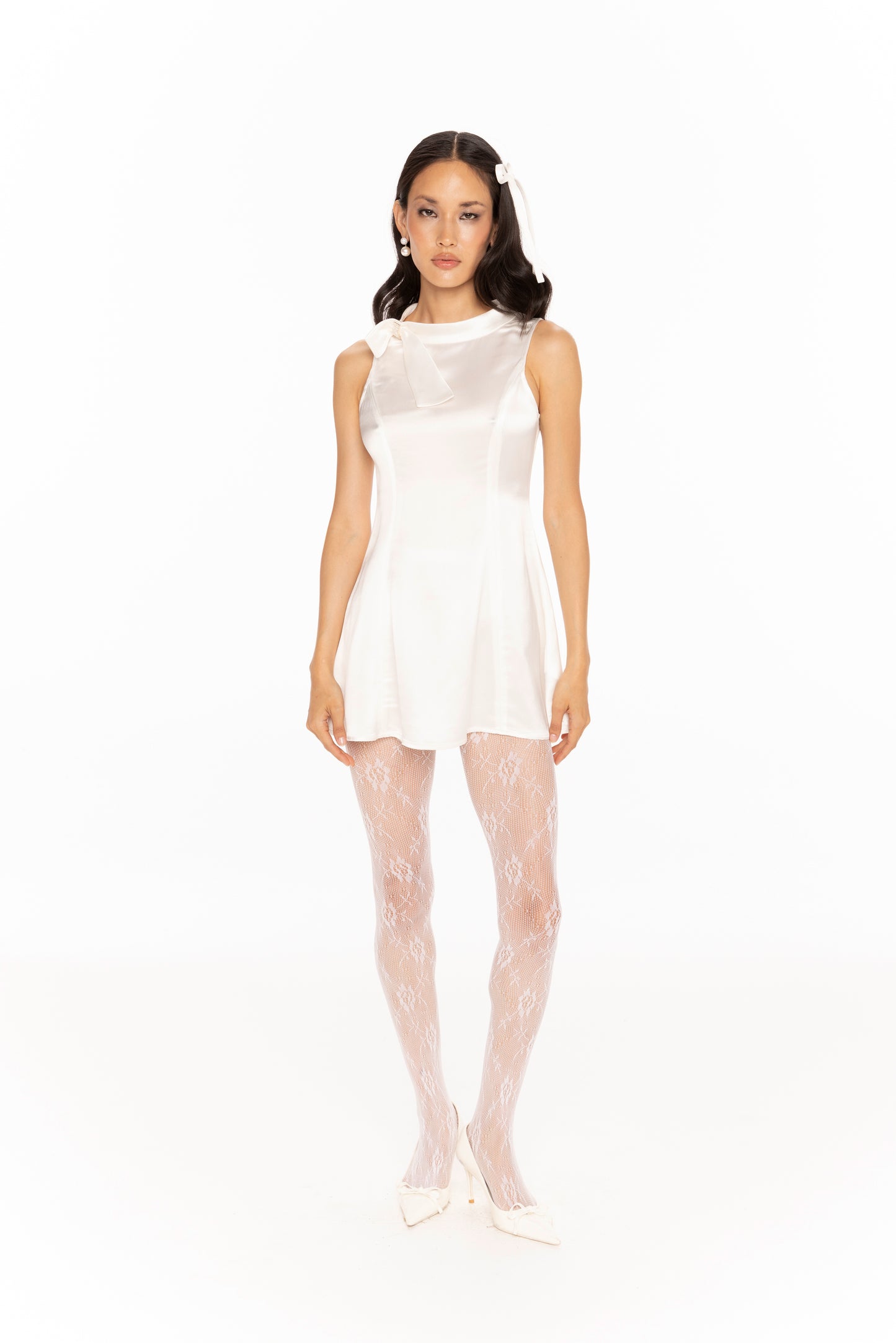 Lila Satin Mini Dress (White)