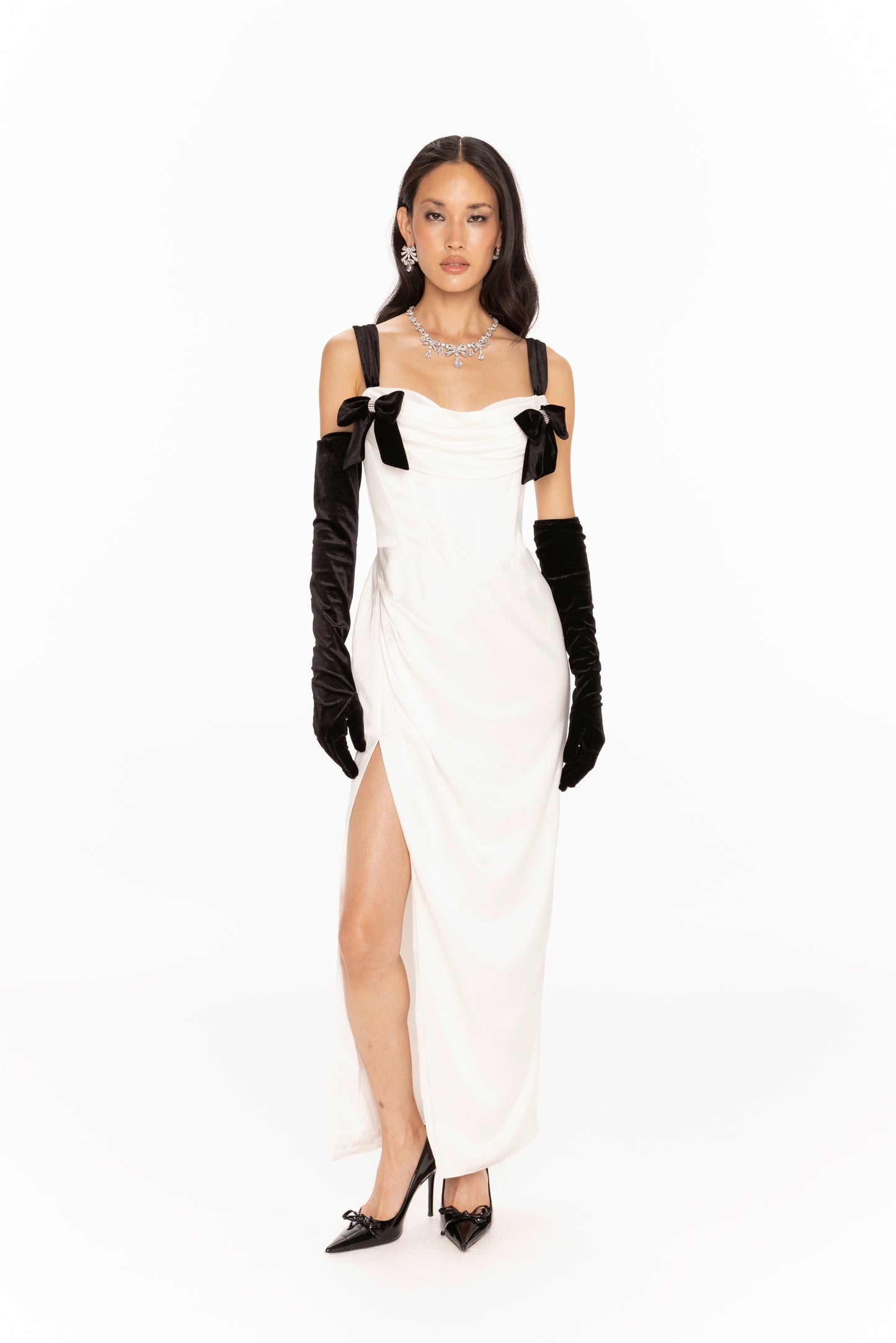 Grace Bow Maxi Dress (White)