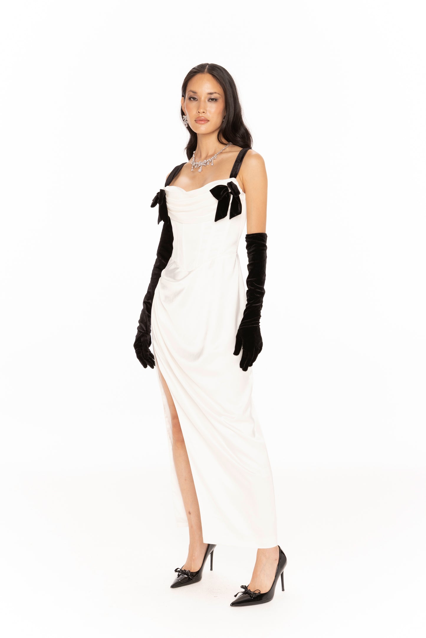 Grace Bow Maxi Dress (White)