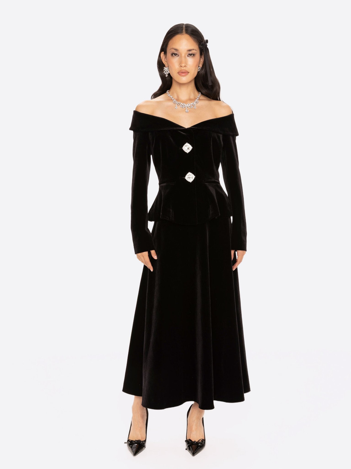 Blaire Velvet Maxi Skirt: Black Maxi Skirt for Cocktail Party | Nana Jacqueline Black / M