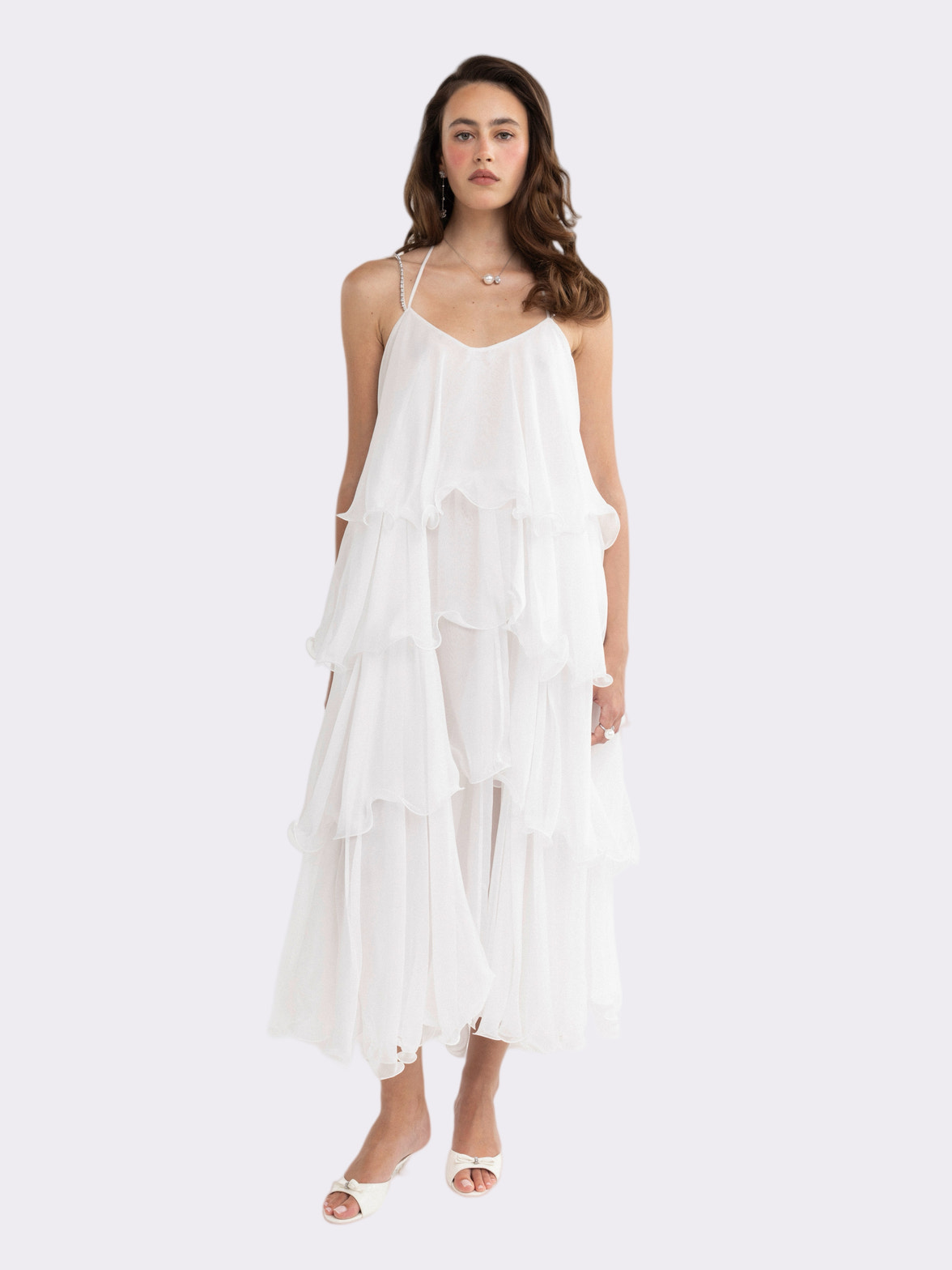 Florence Tiered Chiffon White Dress