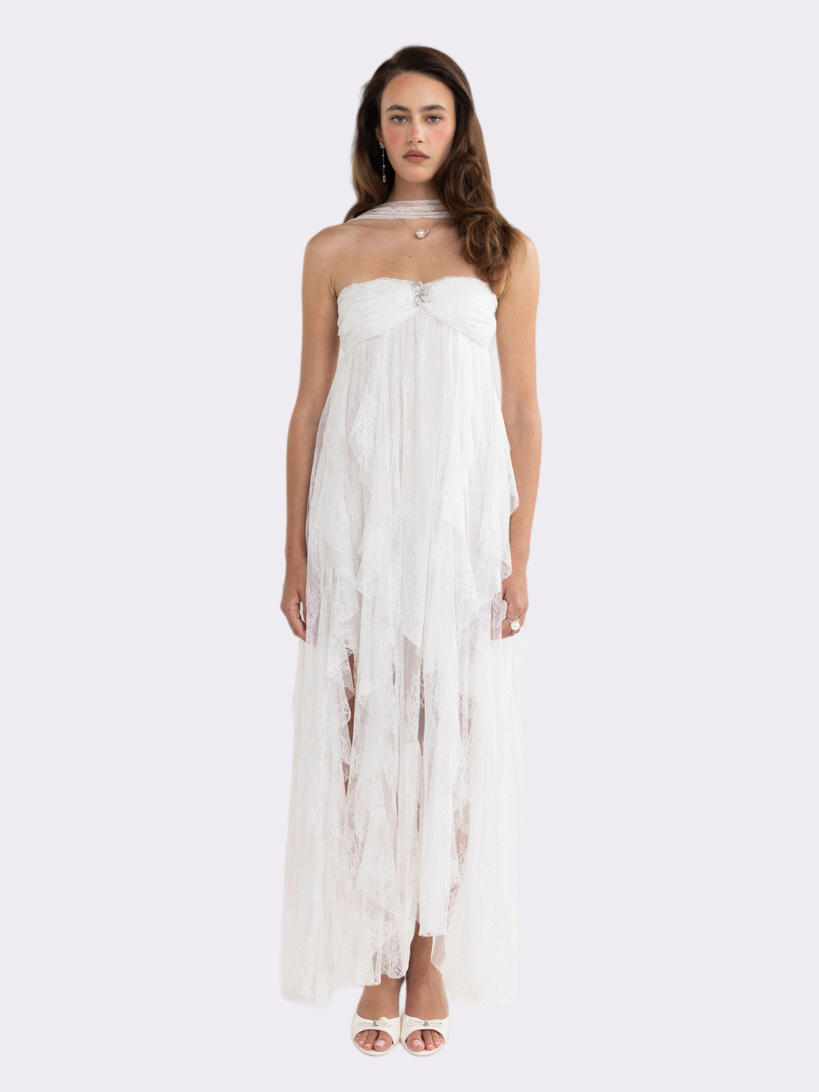 Aurora Halter Lace White Dress