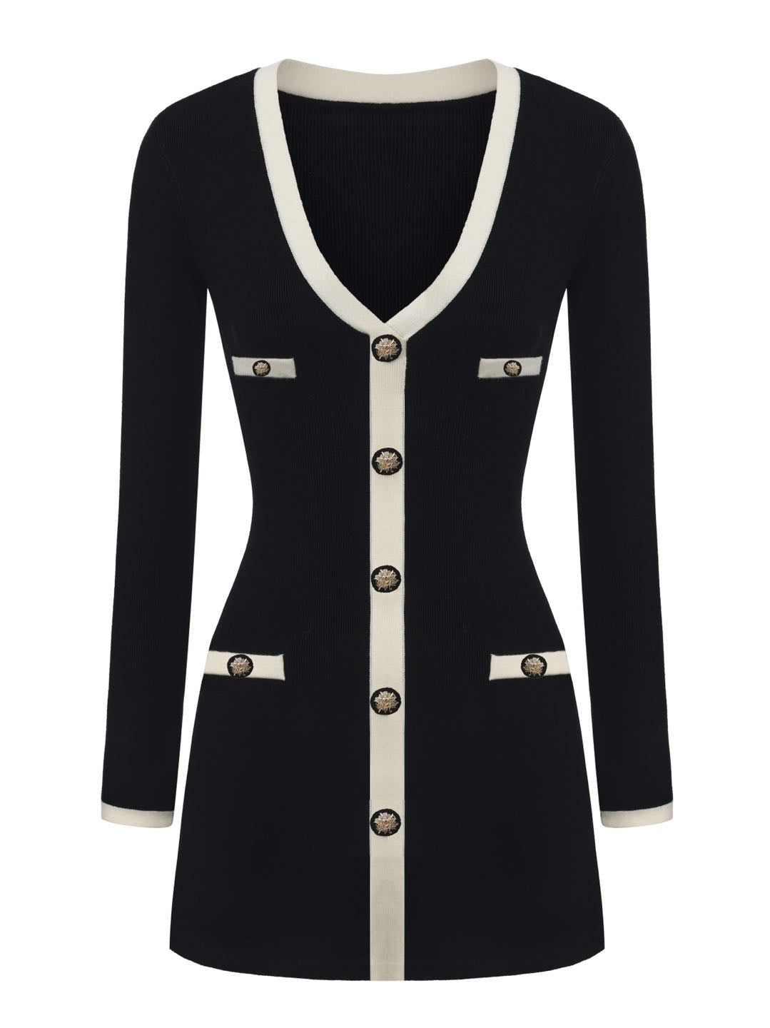 Yvette Contrast Knit Black Dress