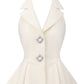 Camille Crystal-Button White Peplum Vest