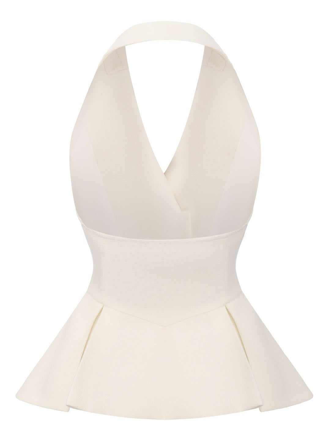 Camille Crystal-Button White Peplum Vest