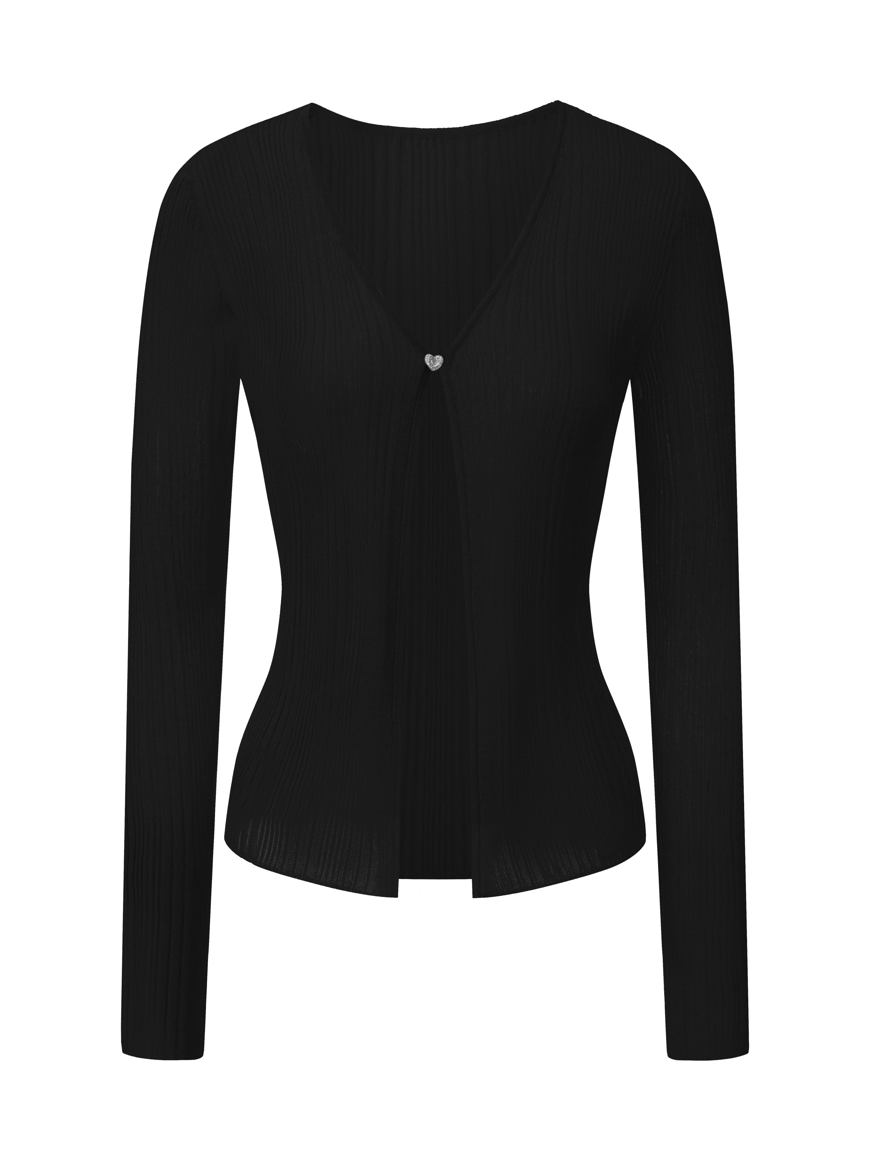 Maisie Heart-Button Black Cardigan
