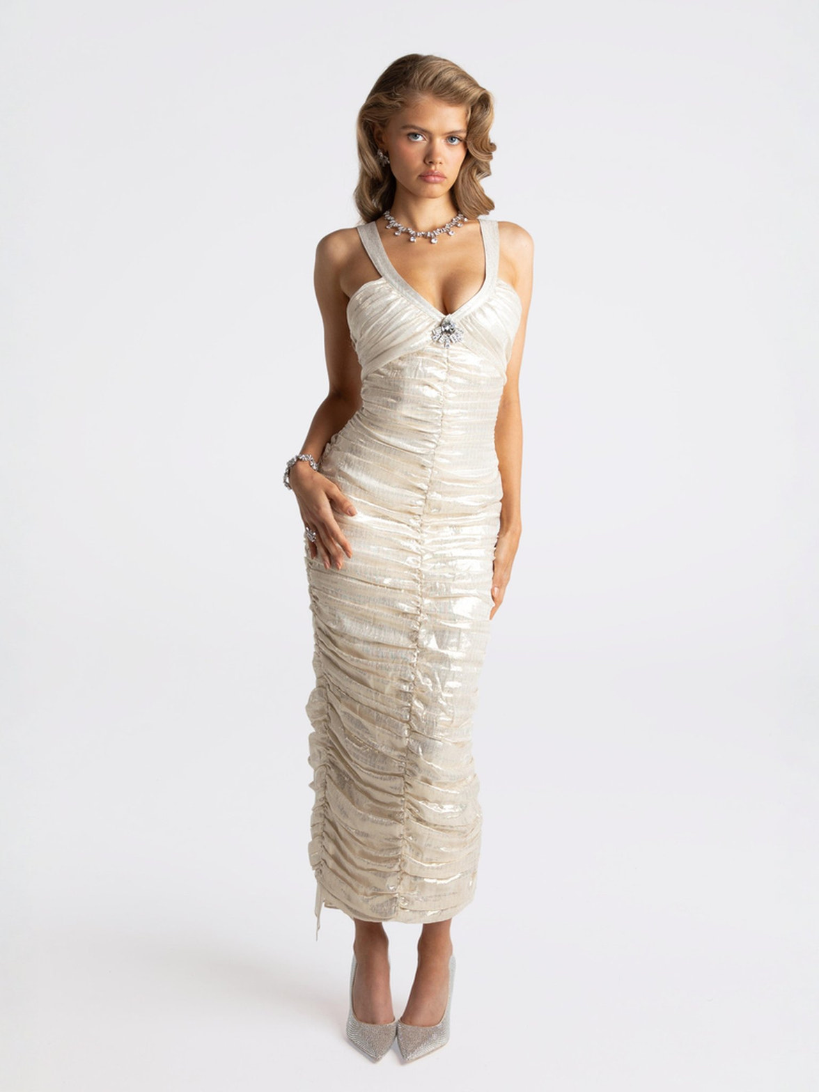 Adele Diamond Dress: Gold Midi Dress for Cocktail Party | Nana Jacqueline Adele Diamond Dress: Gold Midi Dress for Cocktail Party | Nana Jacqueline