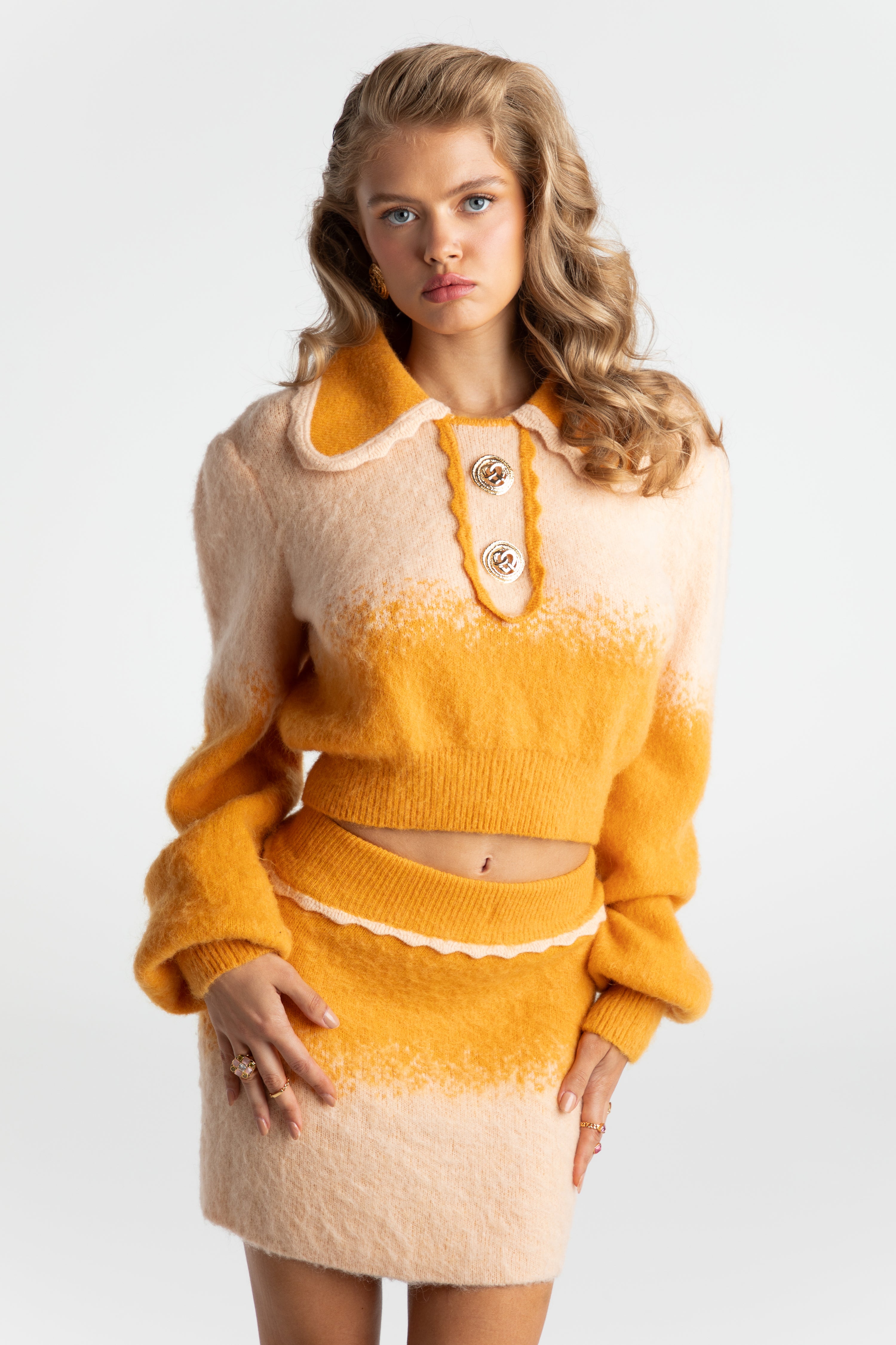 Emily Knit Cardigan Set (Orange)