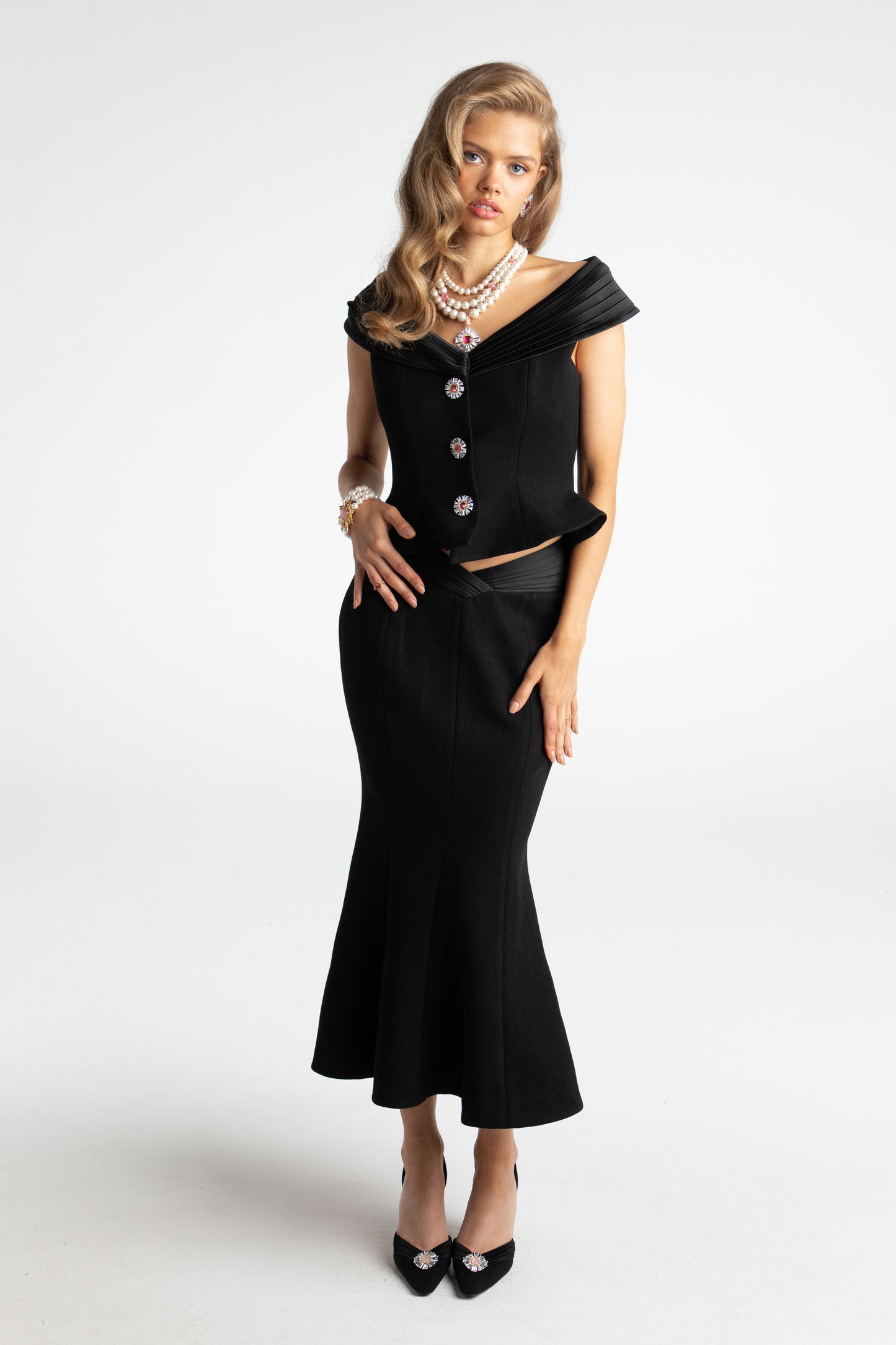 Belle Satin Skirt (Black)