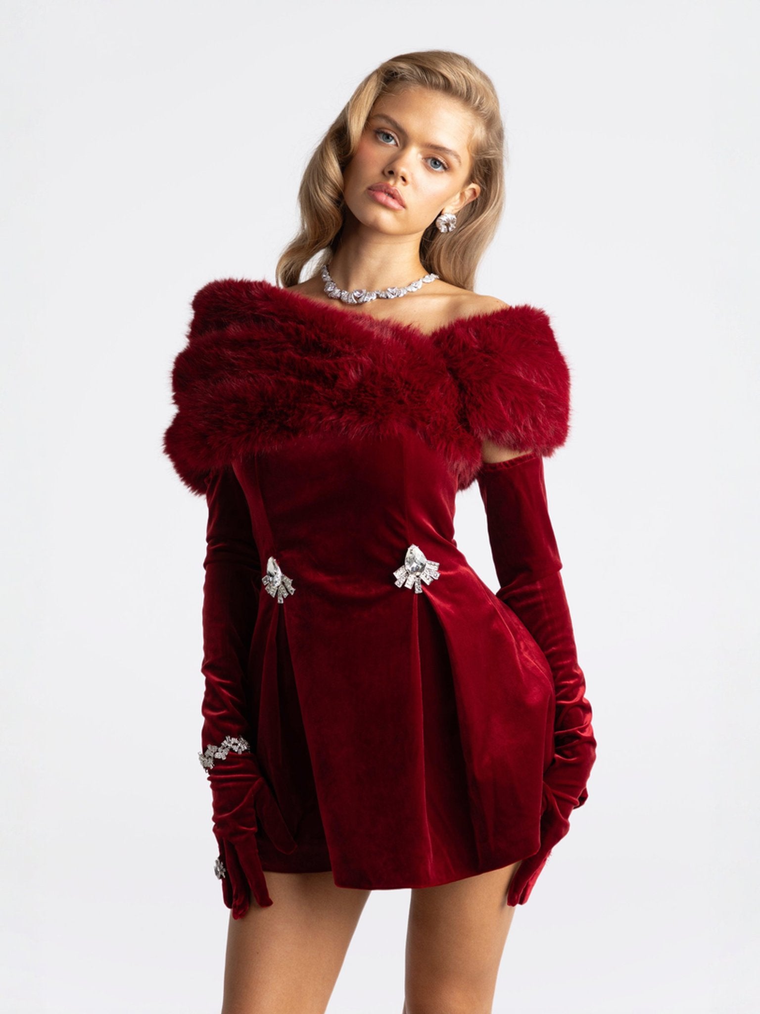 Simone Velvet Dress (Red) Nana Jacqueline