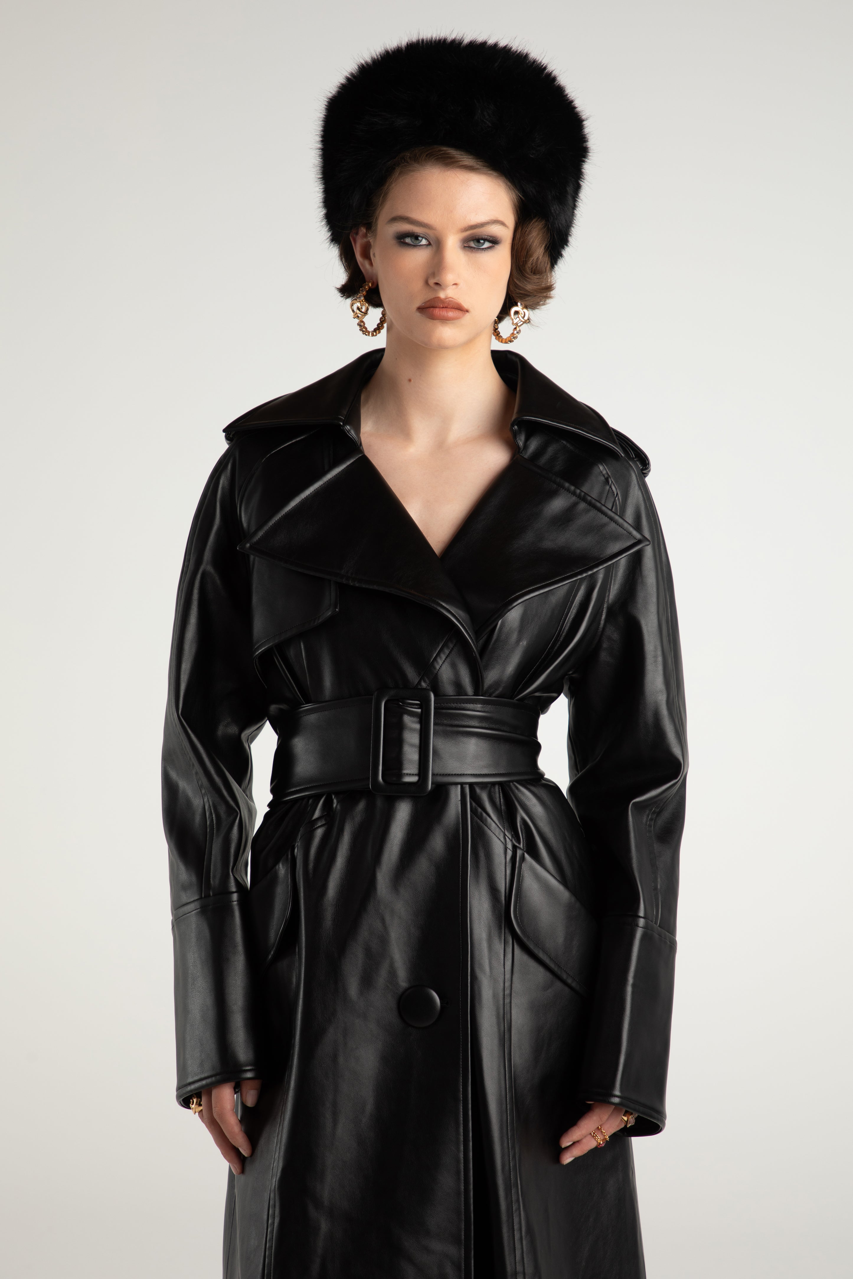 Cara Leather Trench Coat (Black) – Nana Jacqueline