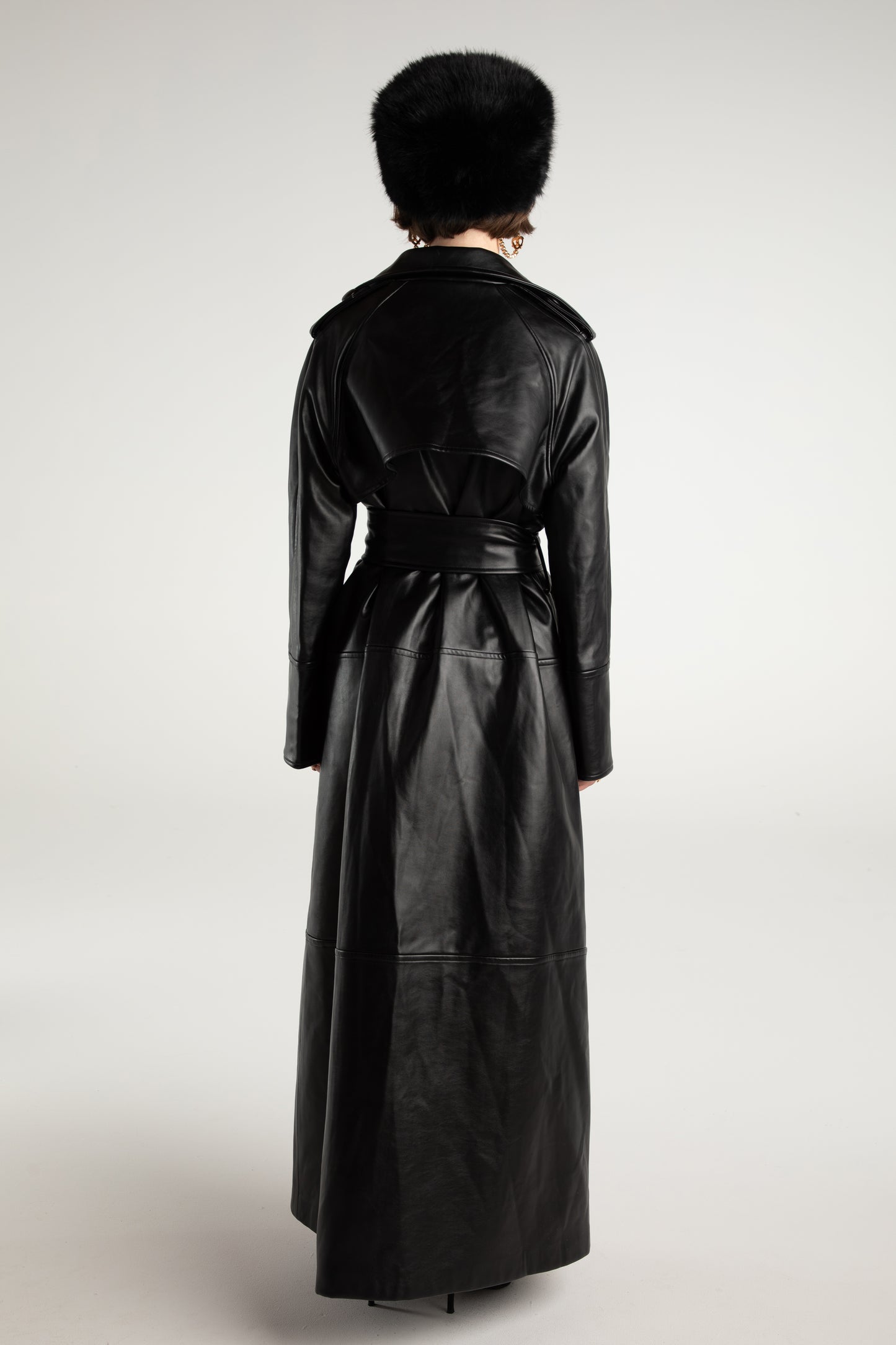 Cara Leather Trench Coat (Black)