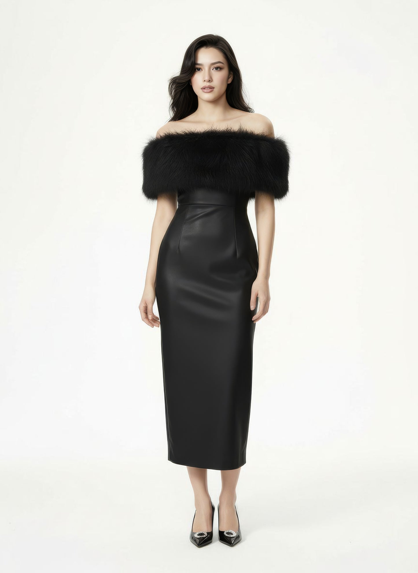 Gabrielle Fur Maxi Dress (Black)
