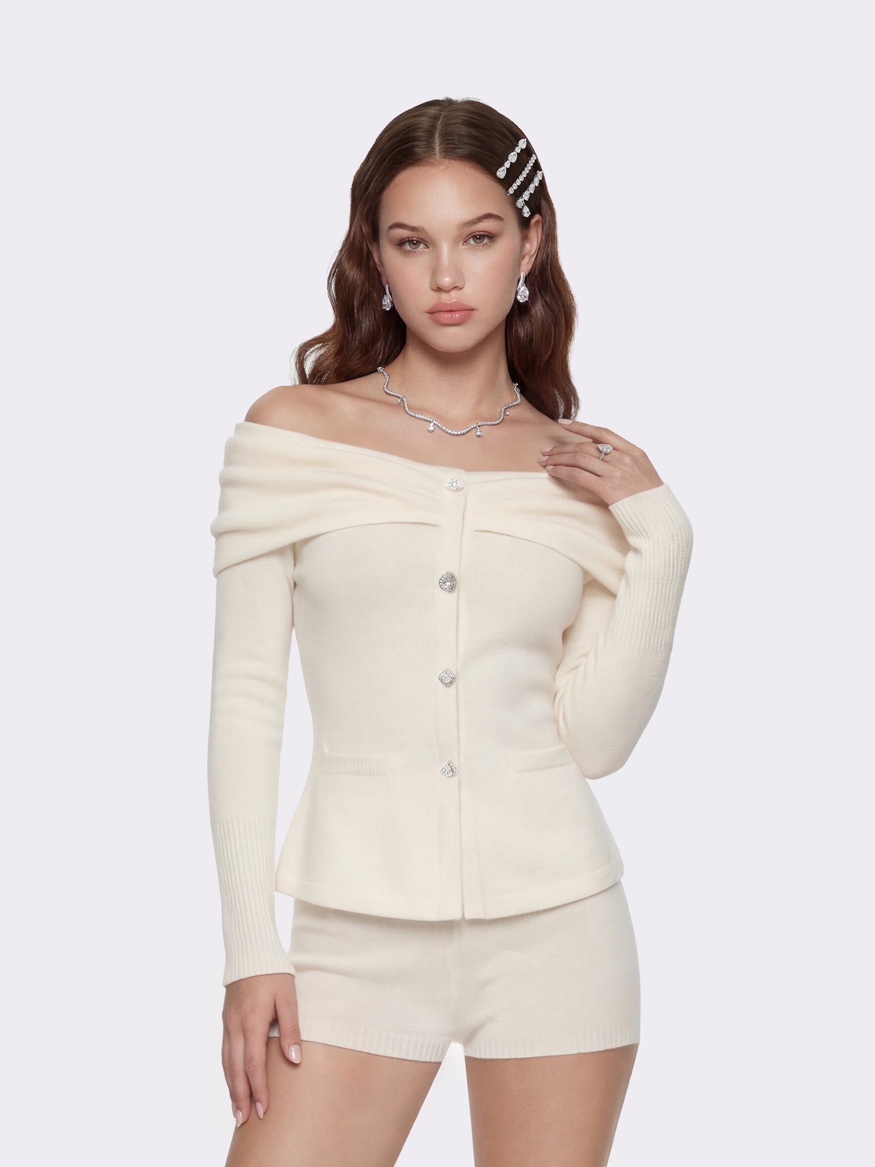 Brigitte Off-Shoulder Knit White Top