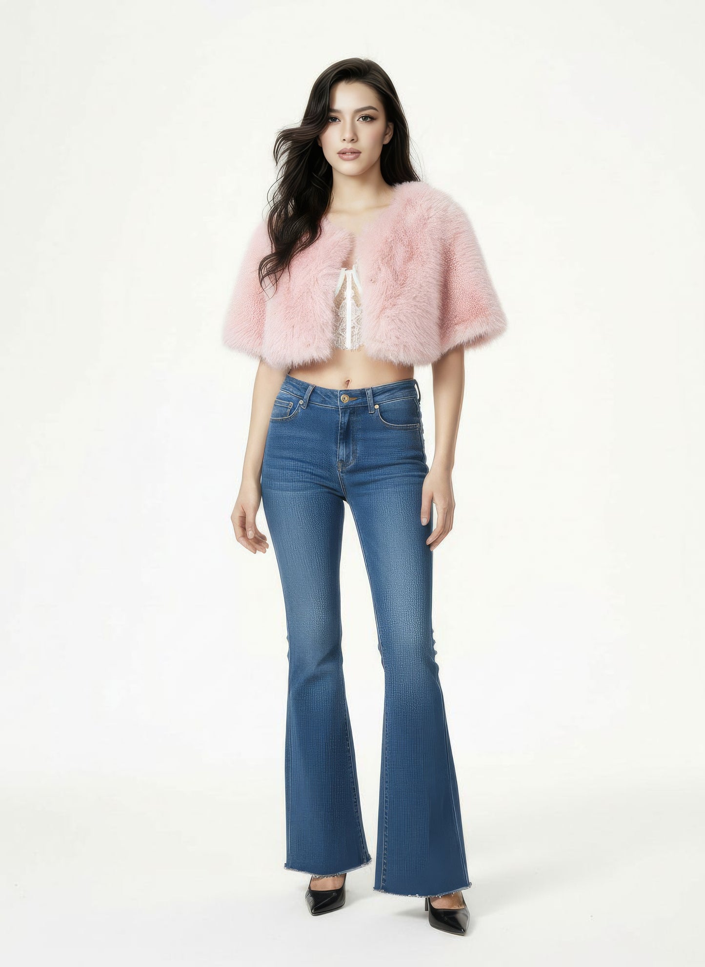 Thalia Cropped Faux Fur Jacket (Pink)