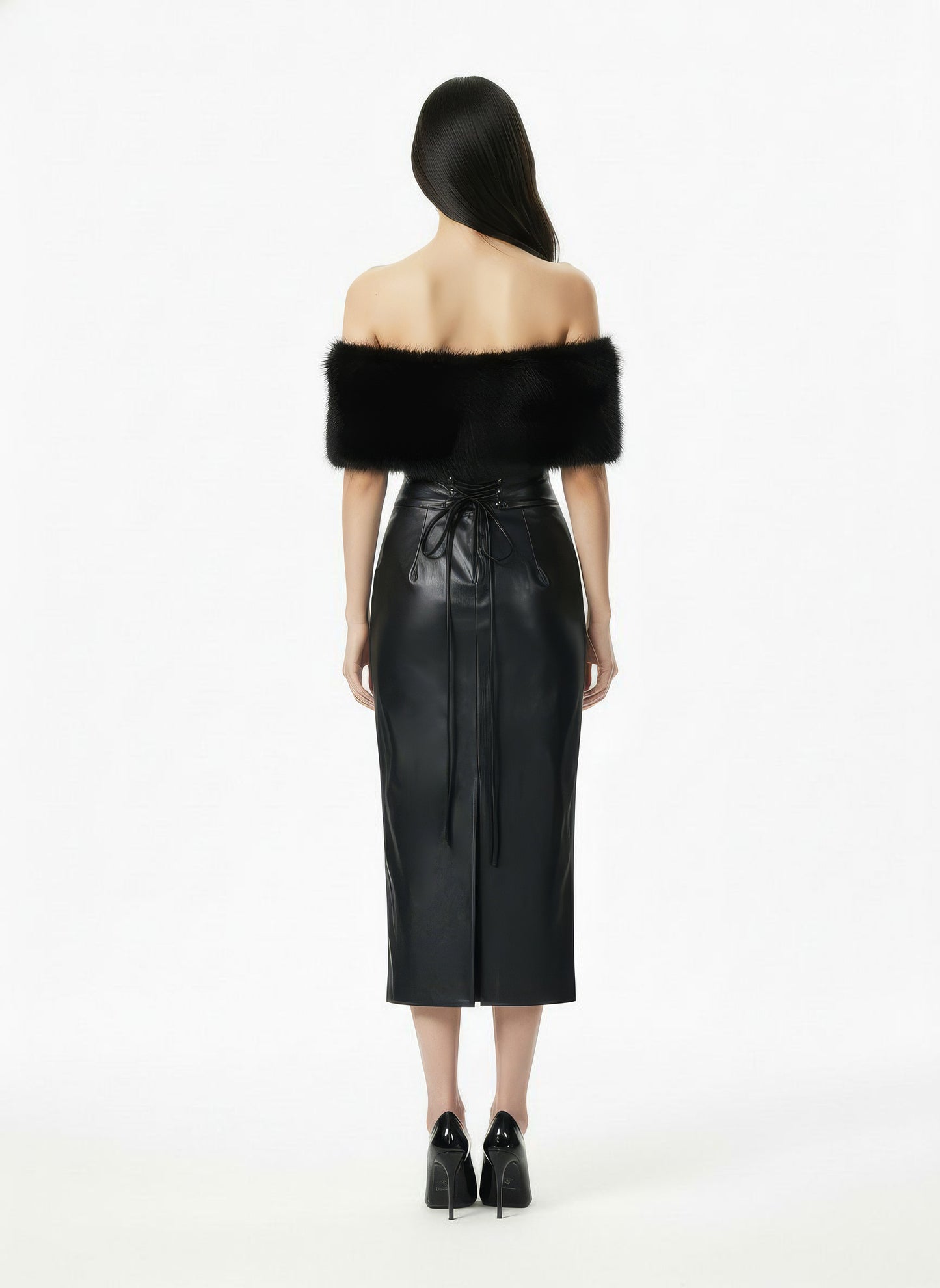 Gabrielle Fur Maxi Dress (Black)