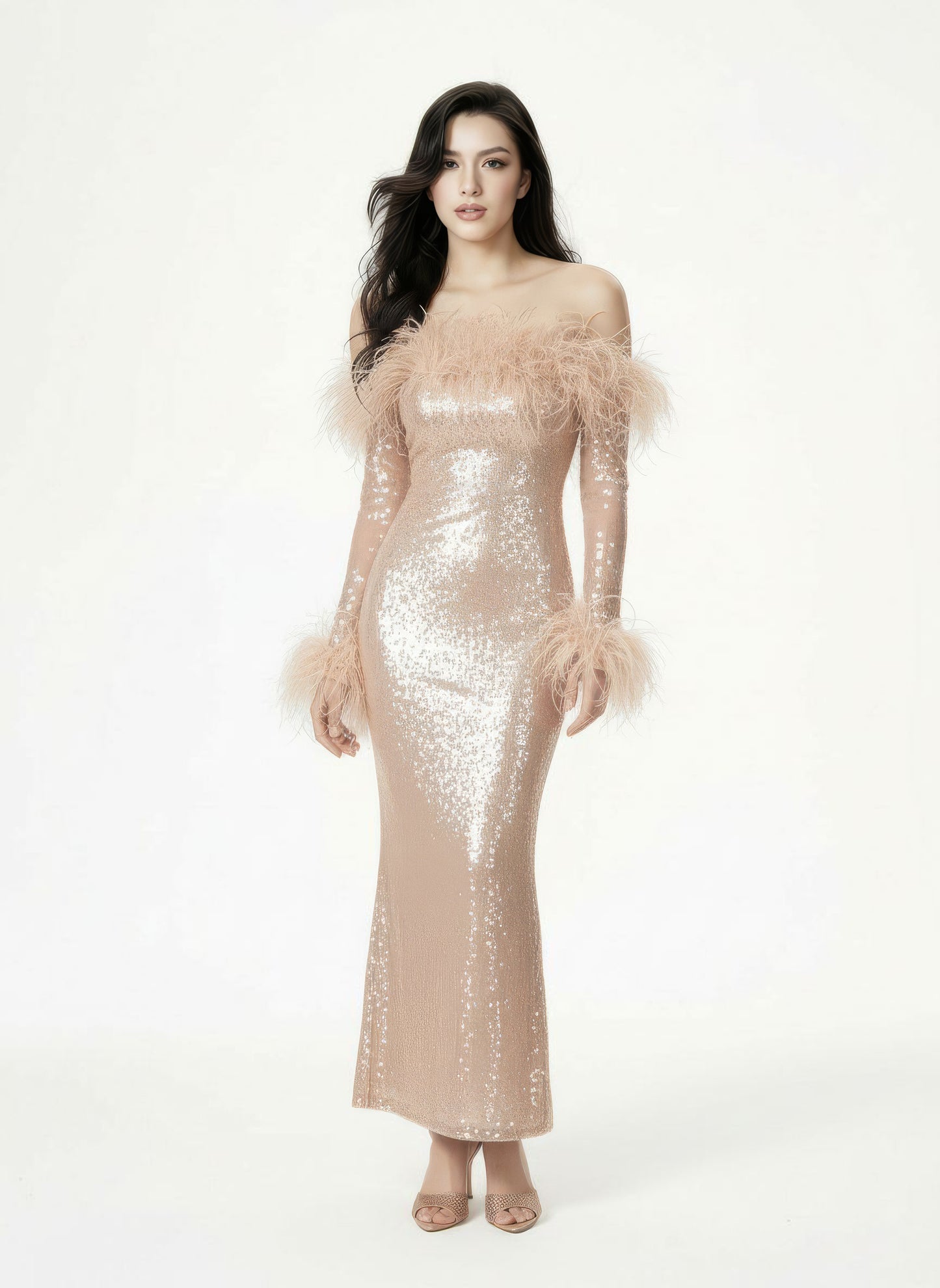 Neva Sequin Maxi Dress (Nude)