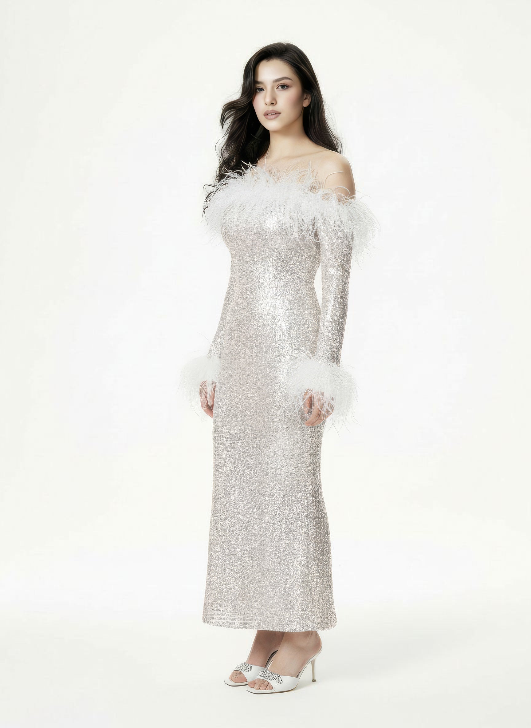 Neva Sequin Maxi Dress (White)