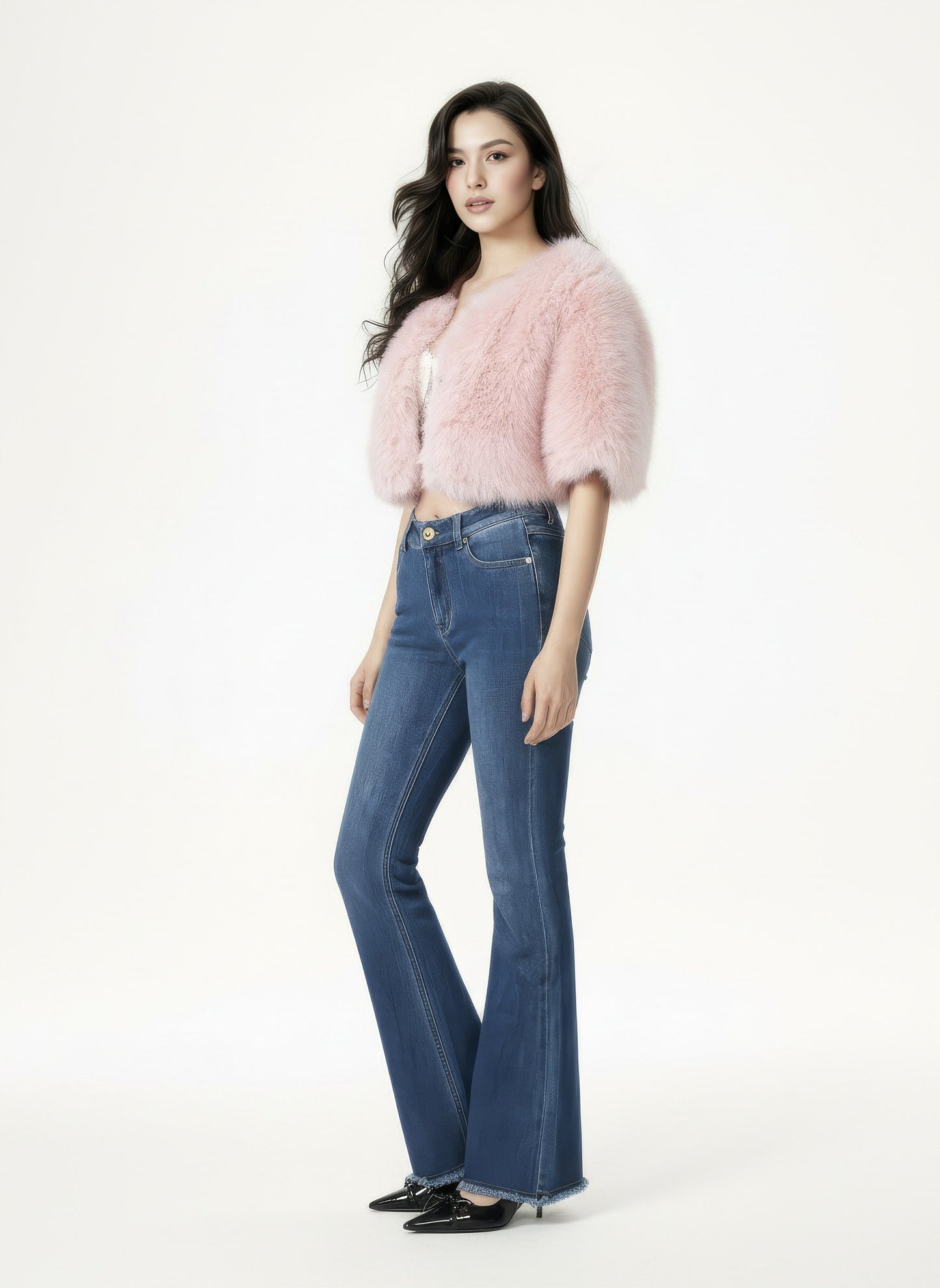 Thalia Cropped Faux Fur Jacket (Pink)