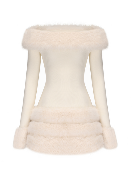 ワンピース Fur collar micro check dress 3_afb7381a-214e-4fdd-a349-