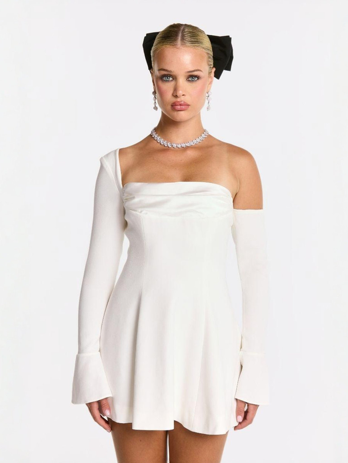 blue dress for baby girl NumberSea-Bridal Shower Fall Wedding Dresses Little White Dresses Casual  A-Line V Neck Long Sleeve Asymmetrical Chiffon Bridal Gowns With Solid  Color Summer Wedding Party main image 0