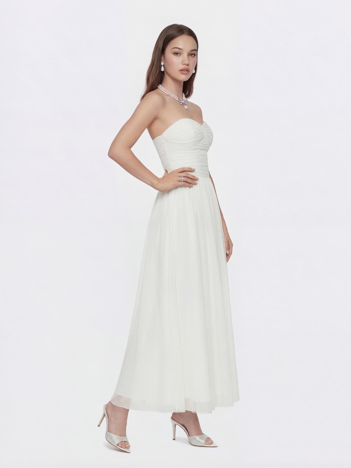 Juliette Strapless Chiffon White Dress