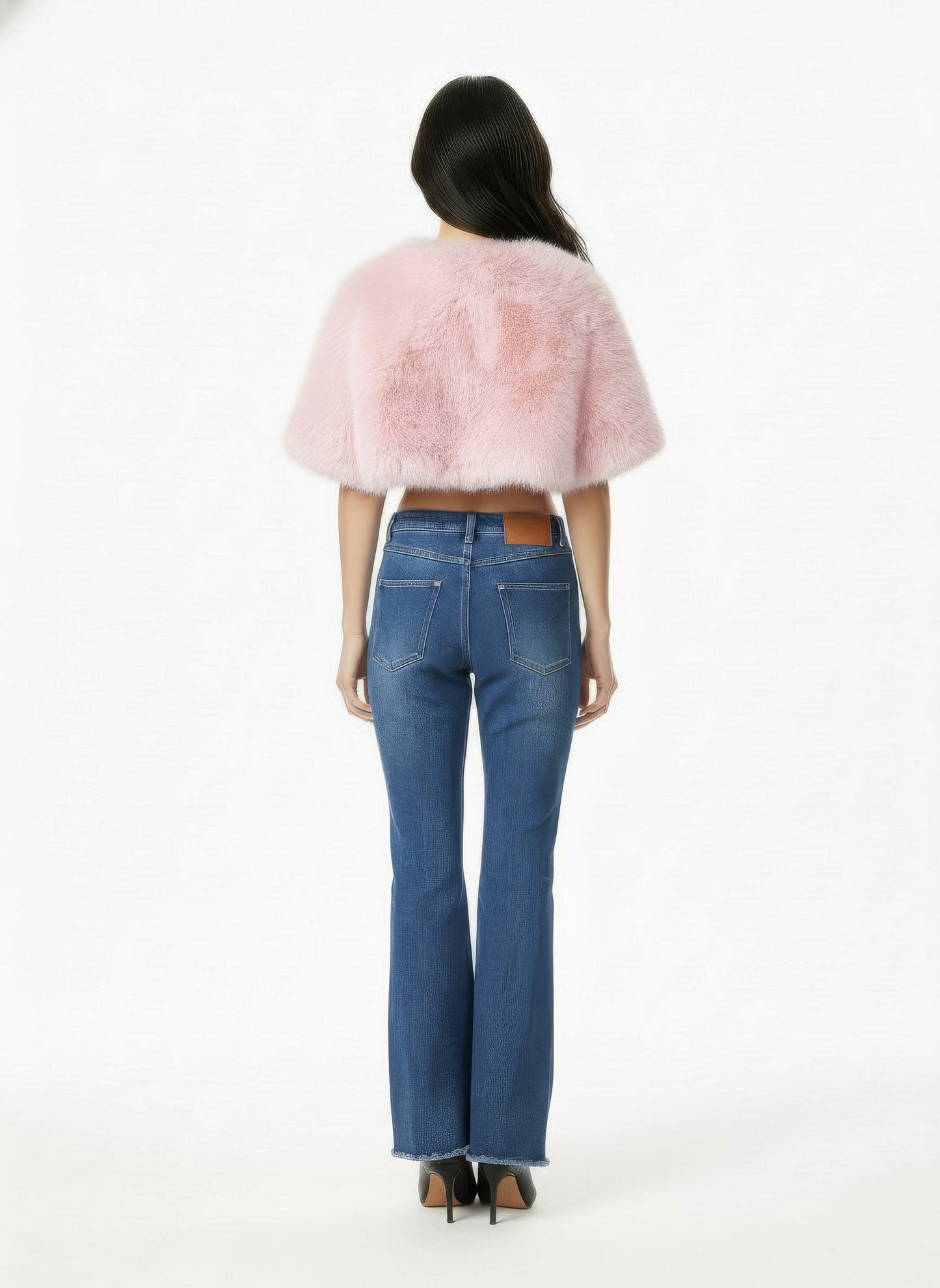 Thalia Cropped Faux Fur Jacket (Pink)