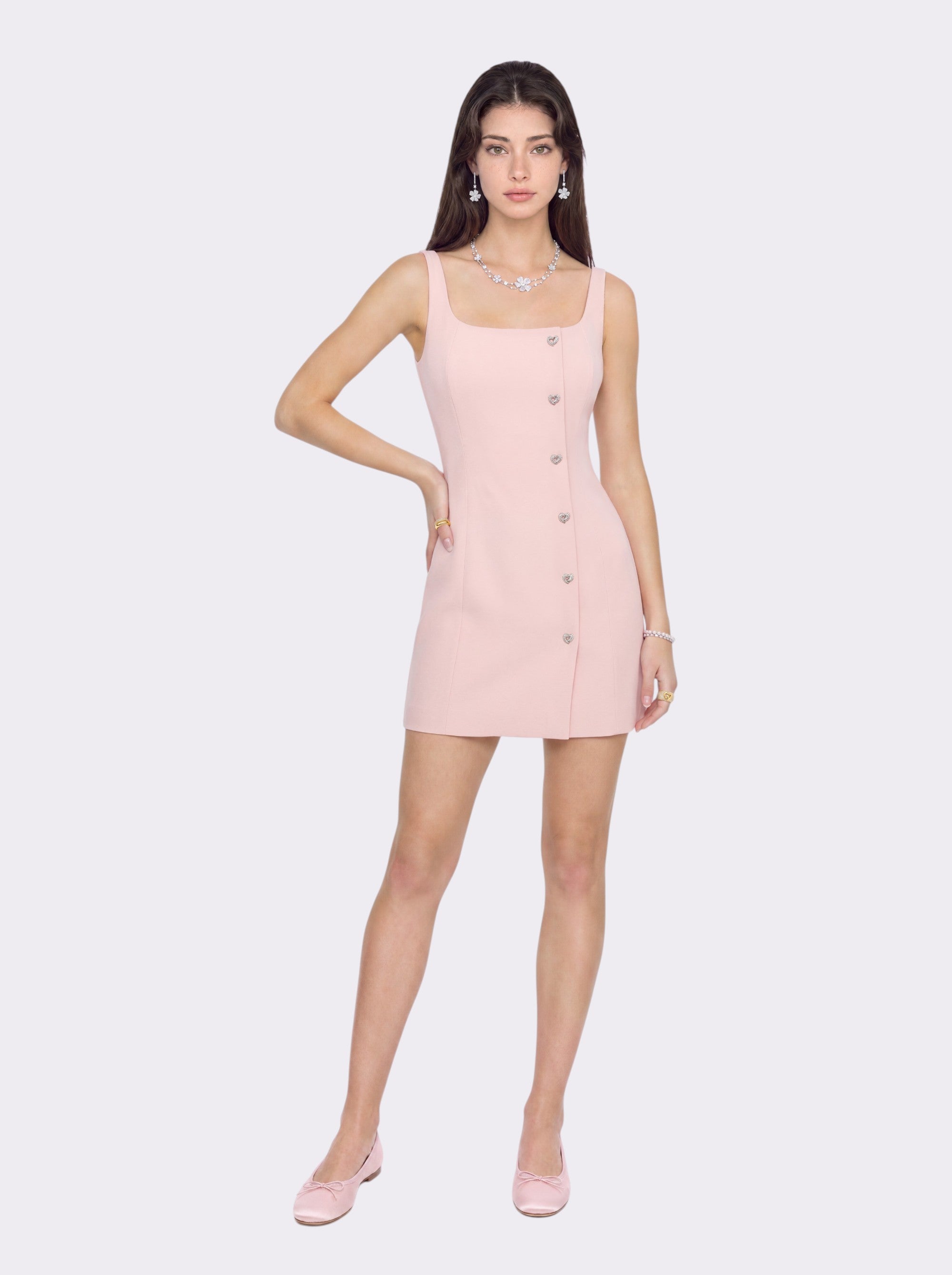 Sera Crystal-Button Pink Dress
