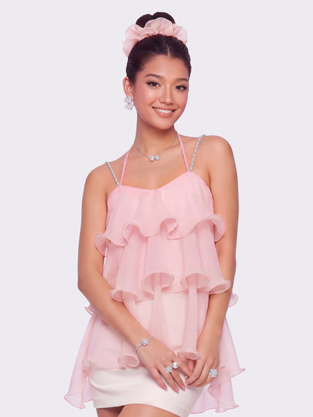 トップス PINK ANDMARY FIONA RUFFLE TOPS Fiona Crystal-Chain Pink Top | Nana Jacqueline