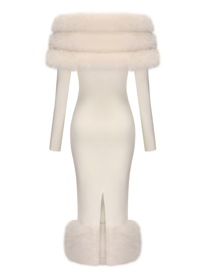 Natalia Fur Dress: White Midi Dress for Rehearsal Dinner | Nana