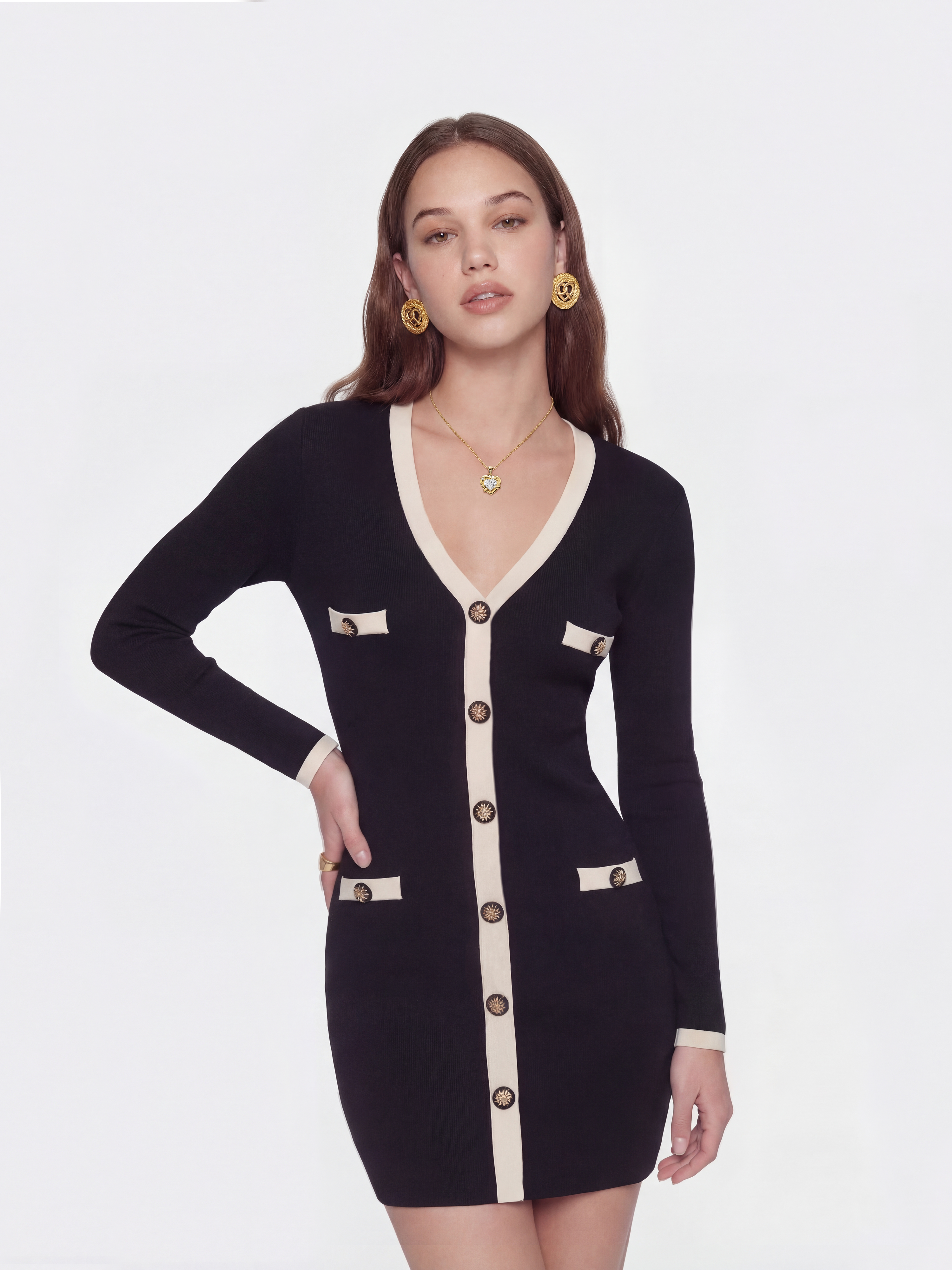 Yvette Contrast Knit Black Dress