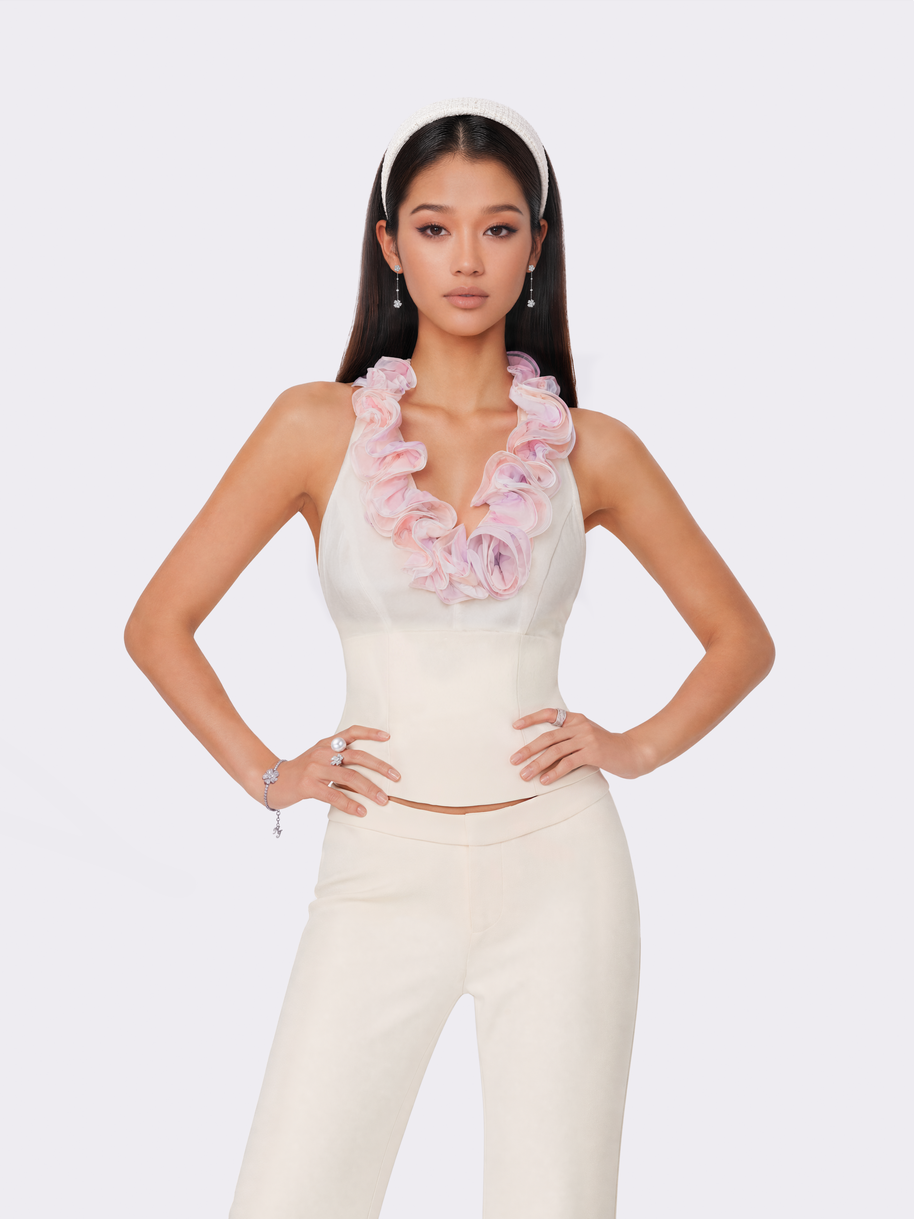 Ella Ruffle Halter Champagne Top