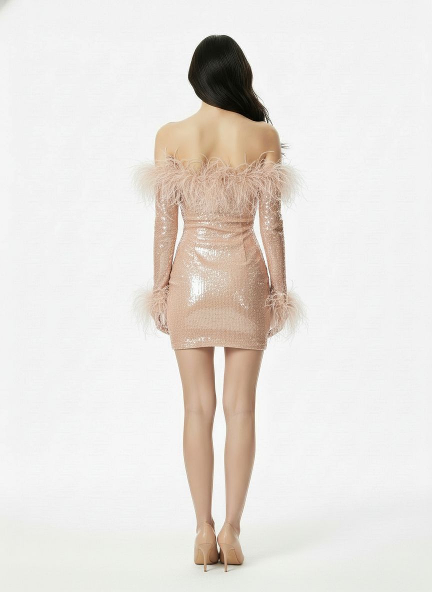 ワンピース Feather Sequin Mini Onepiece Dresses | One Sleeve Sequin Mini Dress With Feather | Warehouse