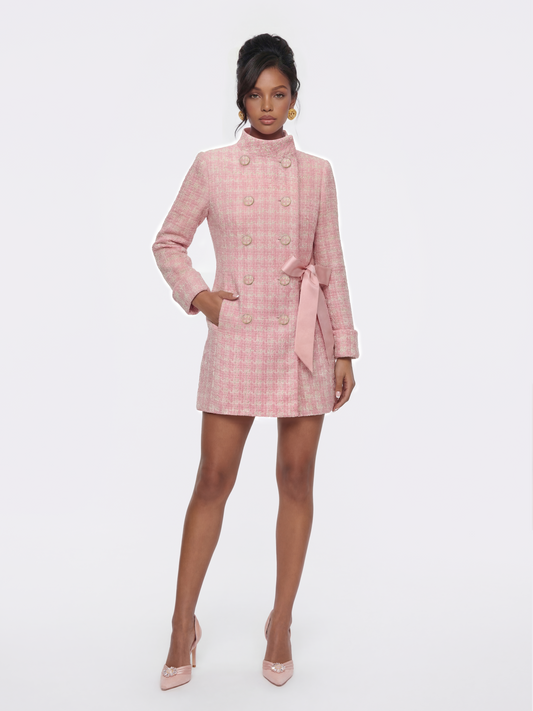 Bianca Tweed Bow Pink Double-Breasted Coat