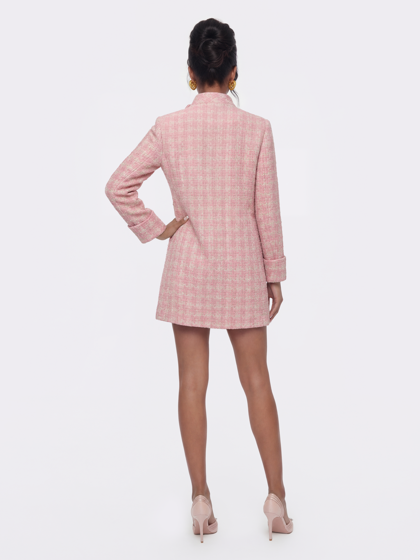 Bianca Tweed Bow Pink Double-Breasted Coat