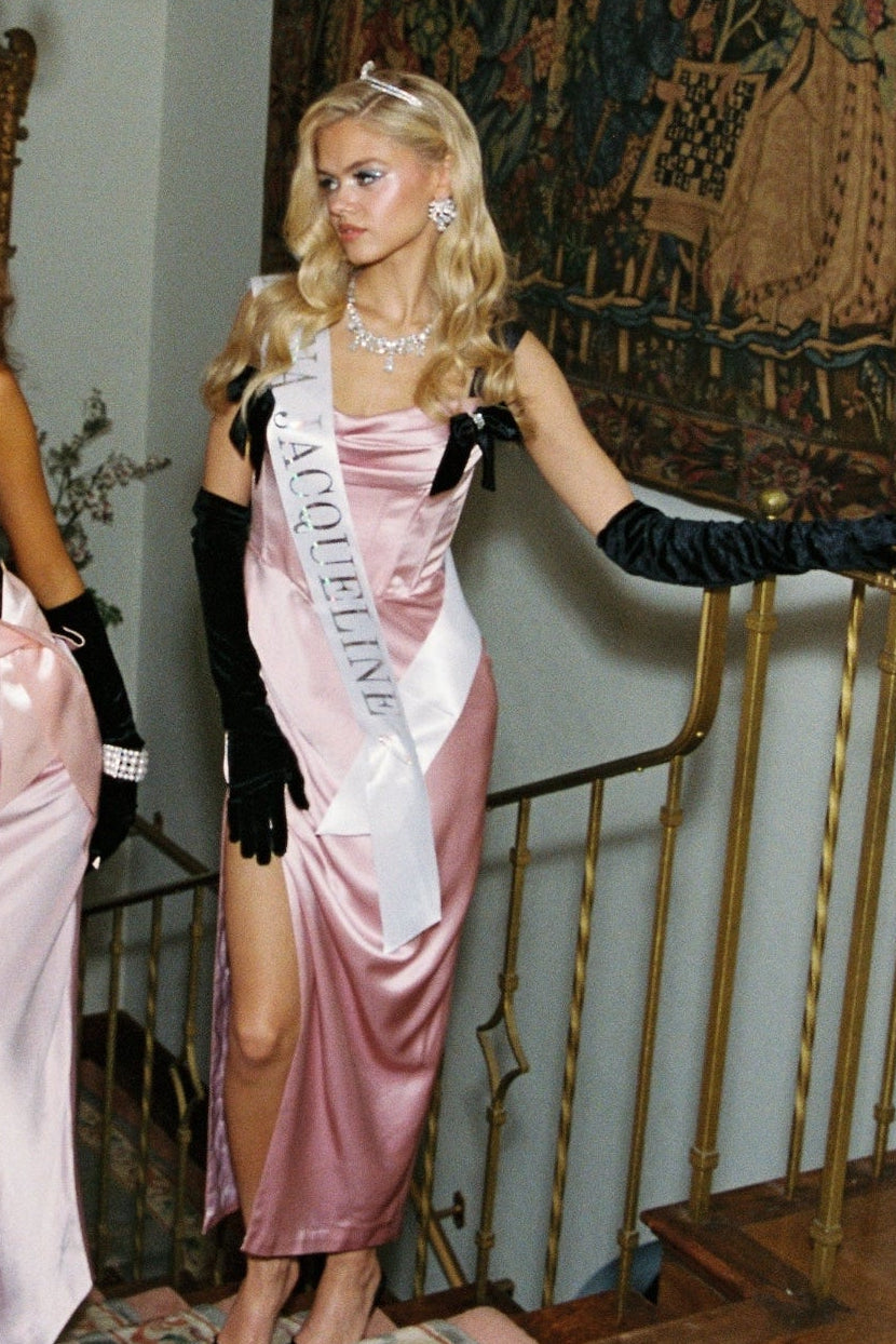 Grace Bow Maxi Dress: Pink Maxi Dress for Formal Wedding Guest