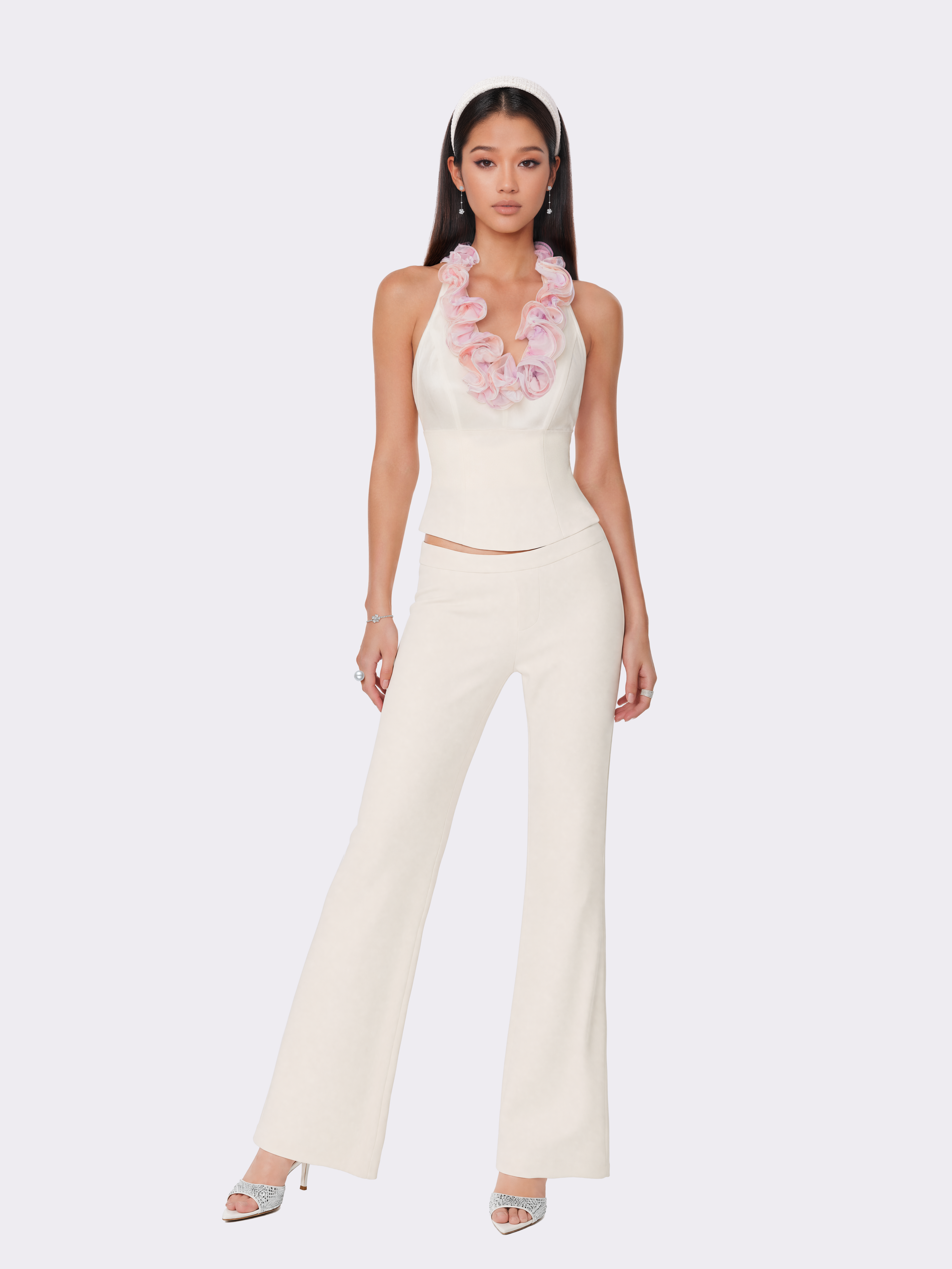 Ella Ruffle Halter Champagne Top