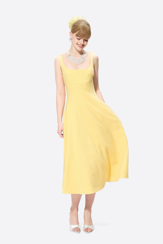 Josephine Square-Neck Yellow Midi Dress