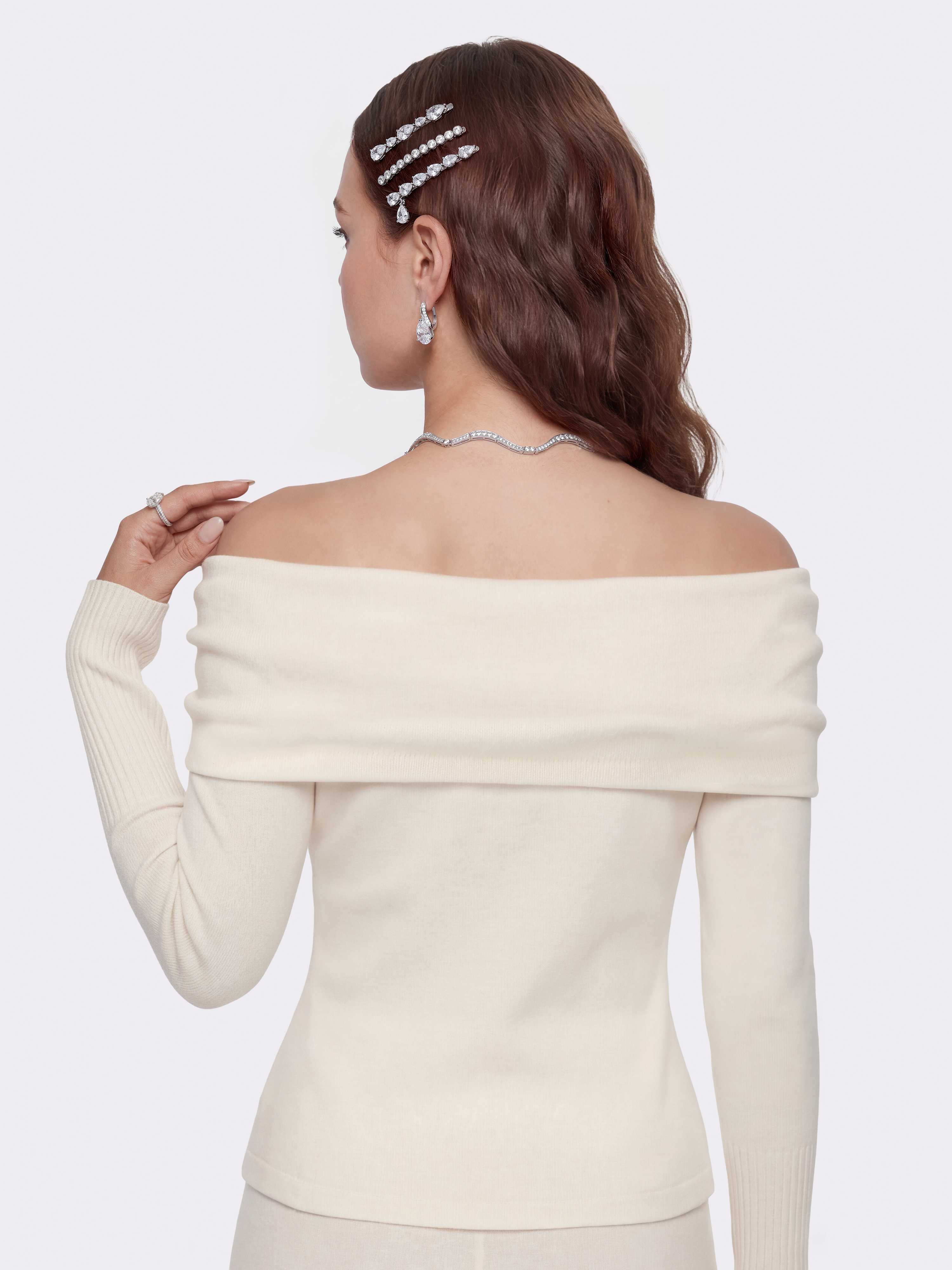 Brigitte Off-Shoulder Knit White Top