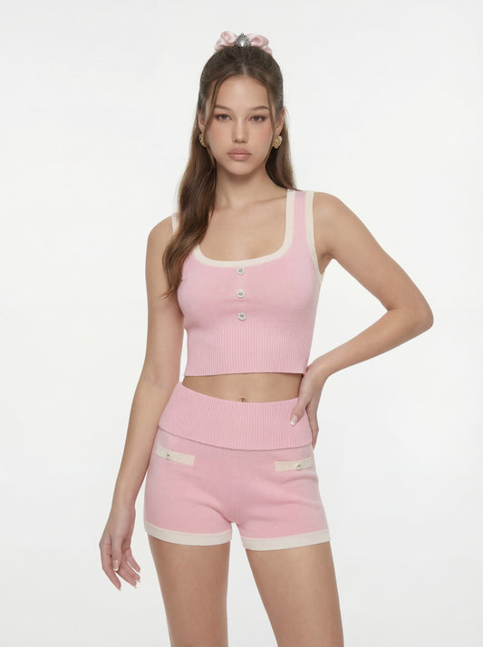 Millie Contrast-Trim Pink Knit Vest