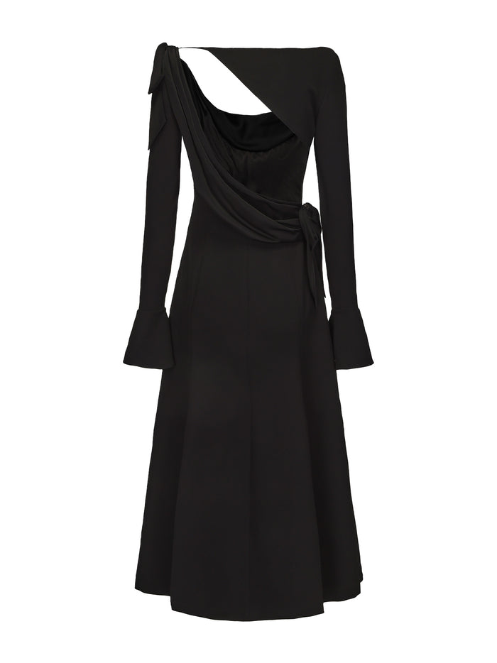 empire line midi dress Lady Black Tie - Whisper Stripe Empire Waist Midi Dress