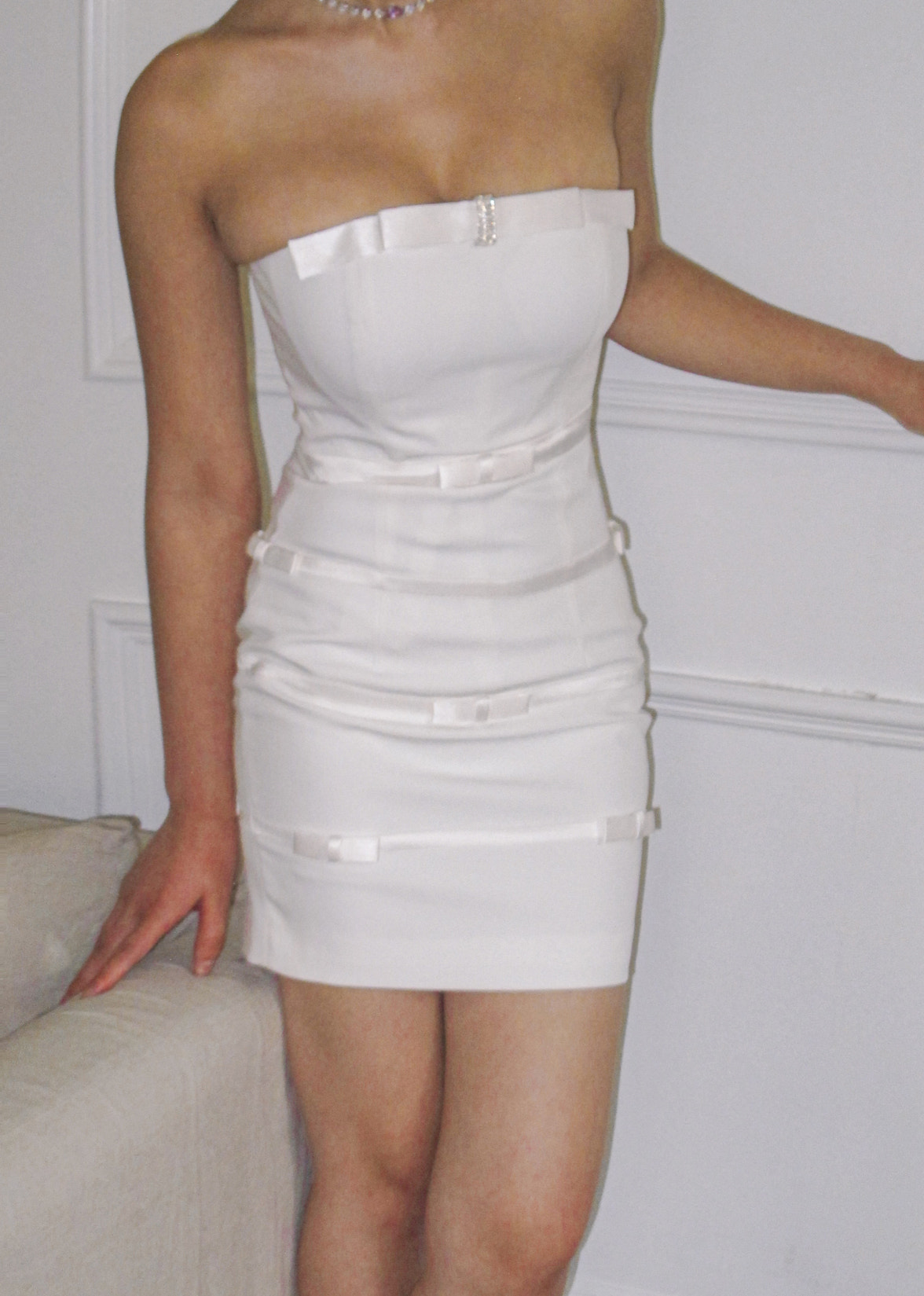 Lucie Bow Dress: White Mini Dress for Bridal Shower | Nana Jacqueline White / L Lucie Bow Dress: White Mini Dress for Bridal Shower | Nana Jacqueline White / L