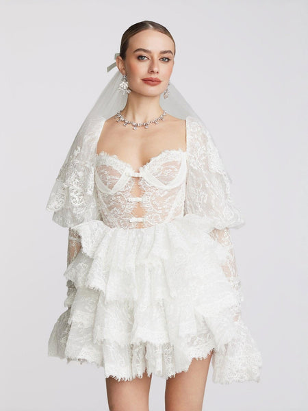 Penelope Lace Dress: White Mini Dress for Wedding After-Party