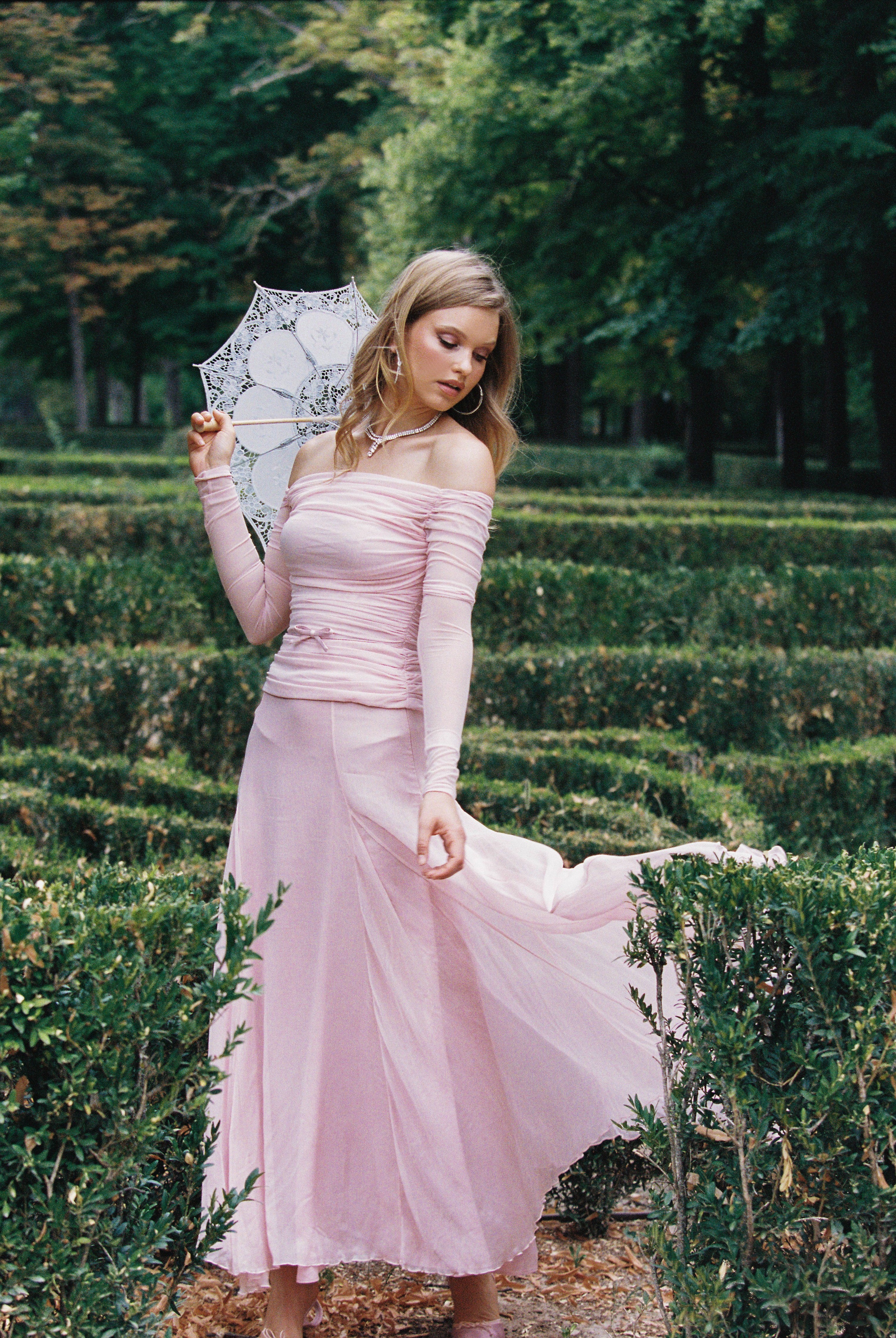 Valencia Skirt: Pink Maxi Skirt for Garden Party | Nana Jacqueline