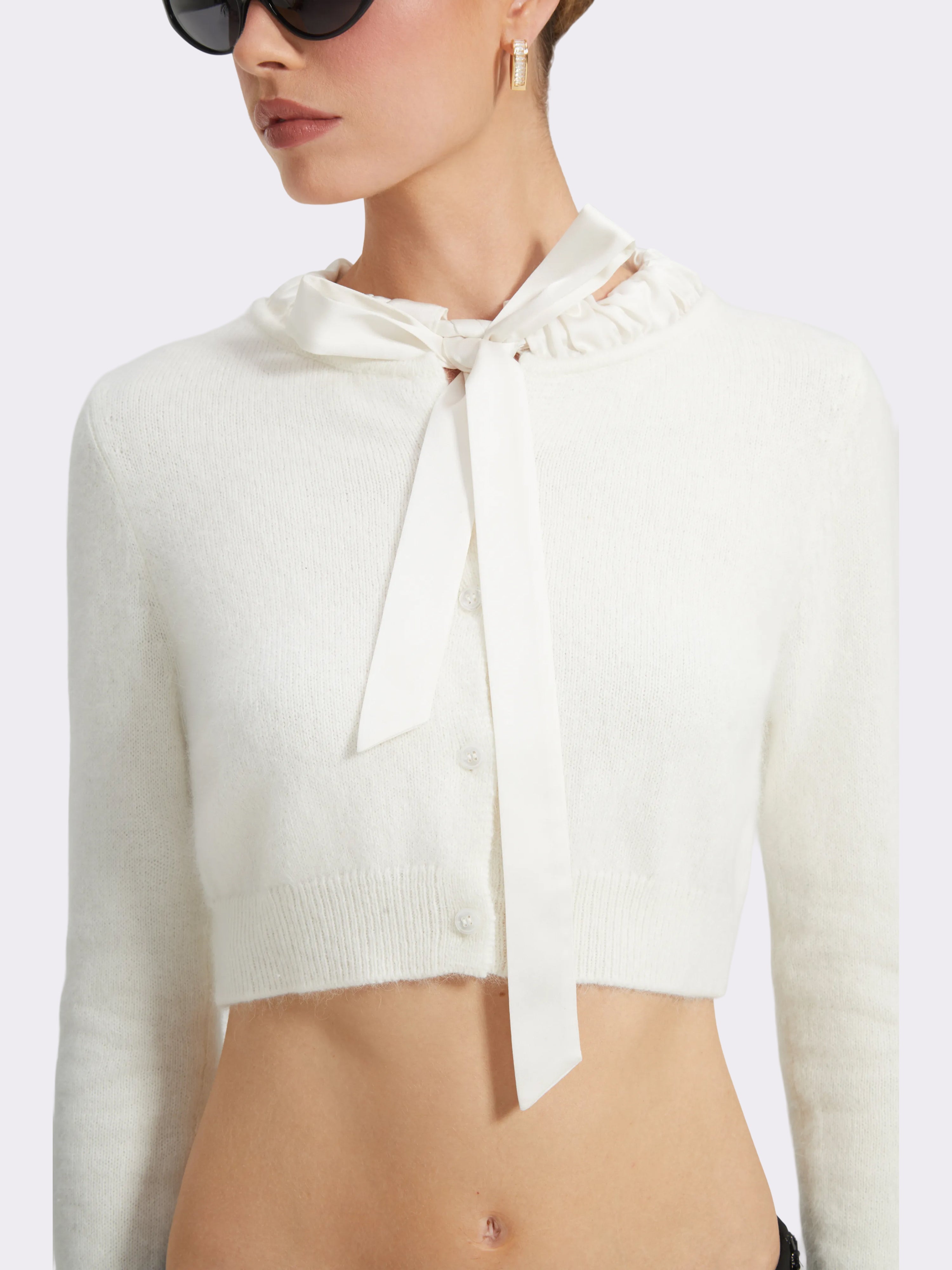 Loulou Bow-Collar White Cardigan