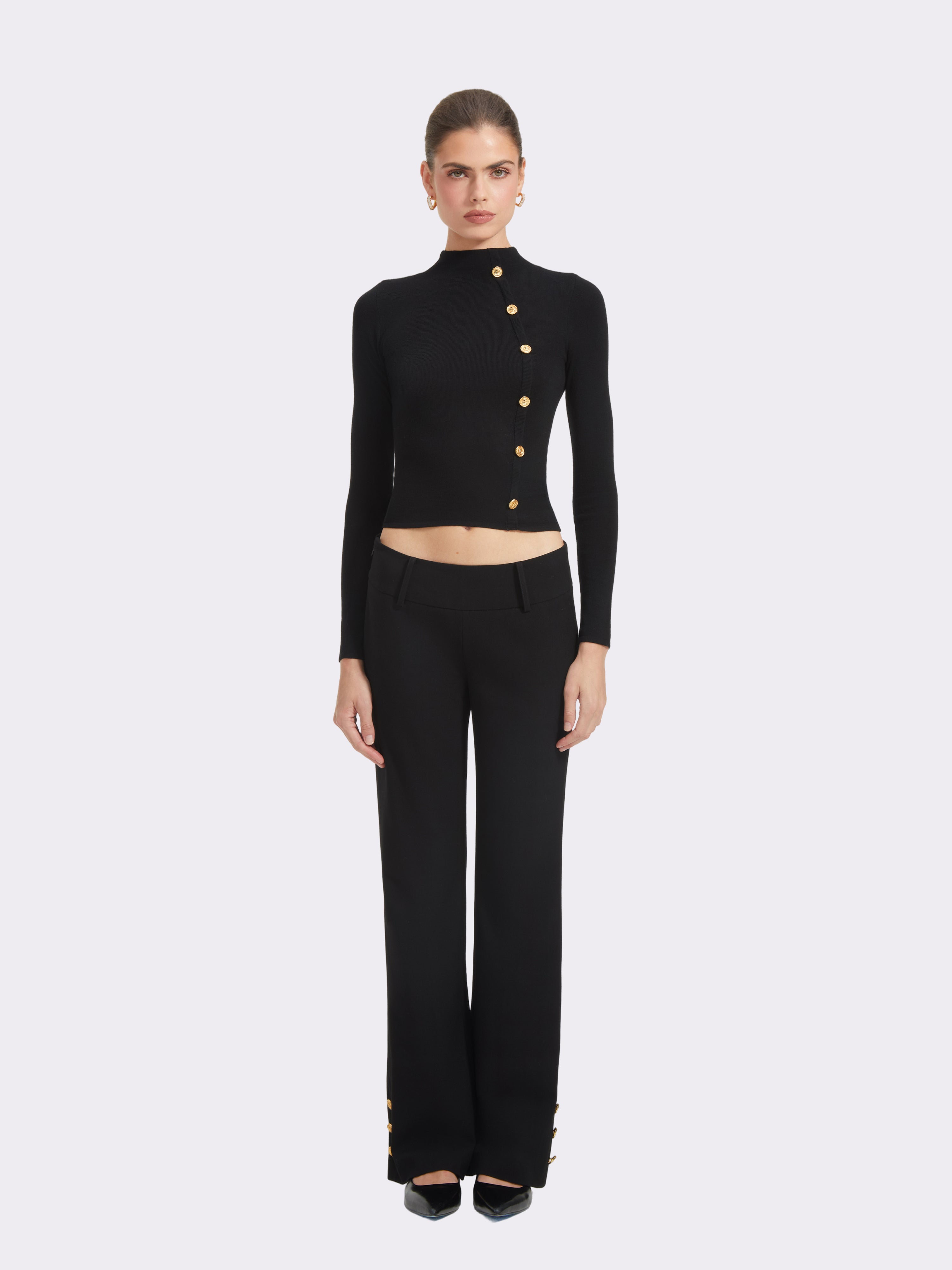 Sloane Gold-Button Black Top