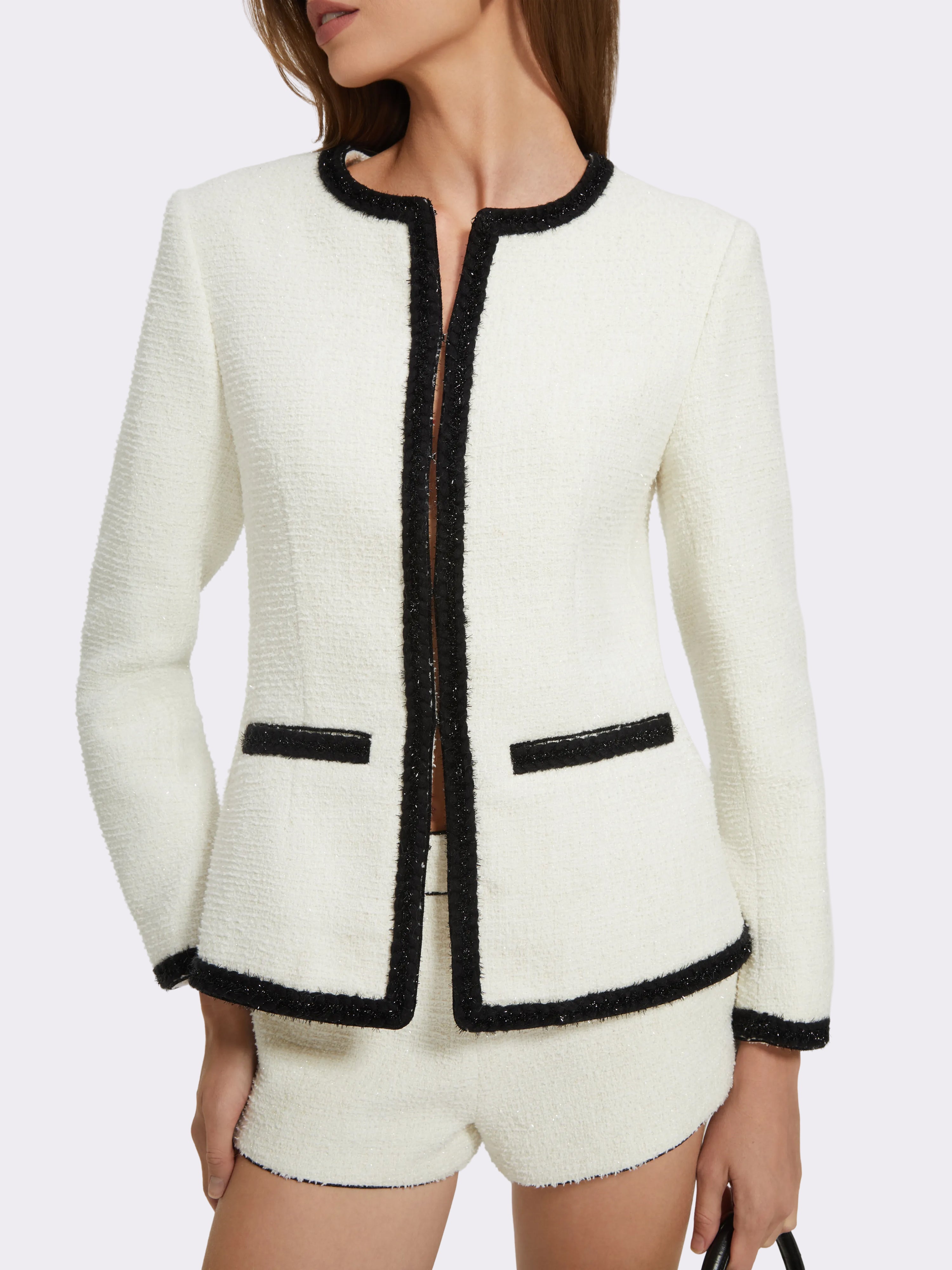 Chiara Contrast Trim White Coat | Nana Jacqueline