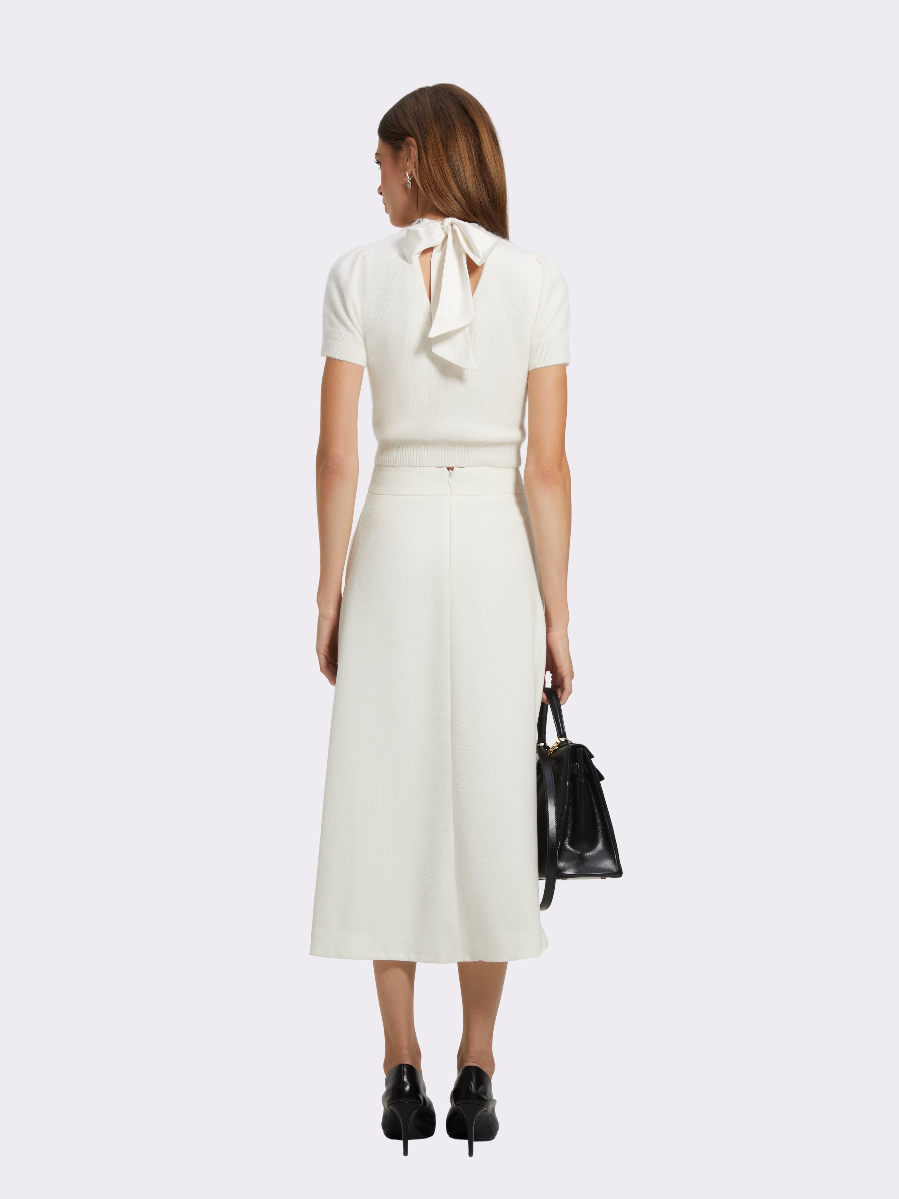 Evelina Bow Back White Knit Top