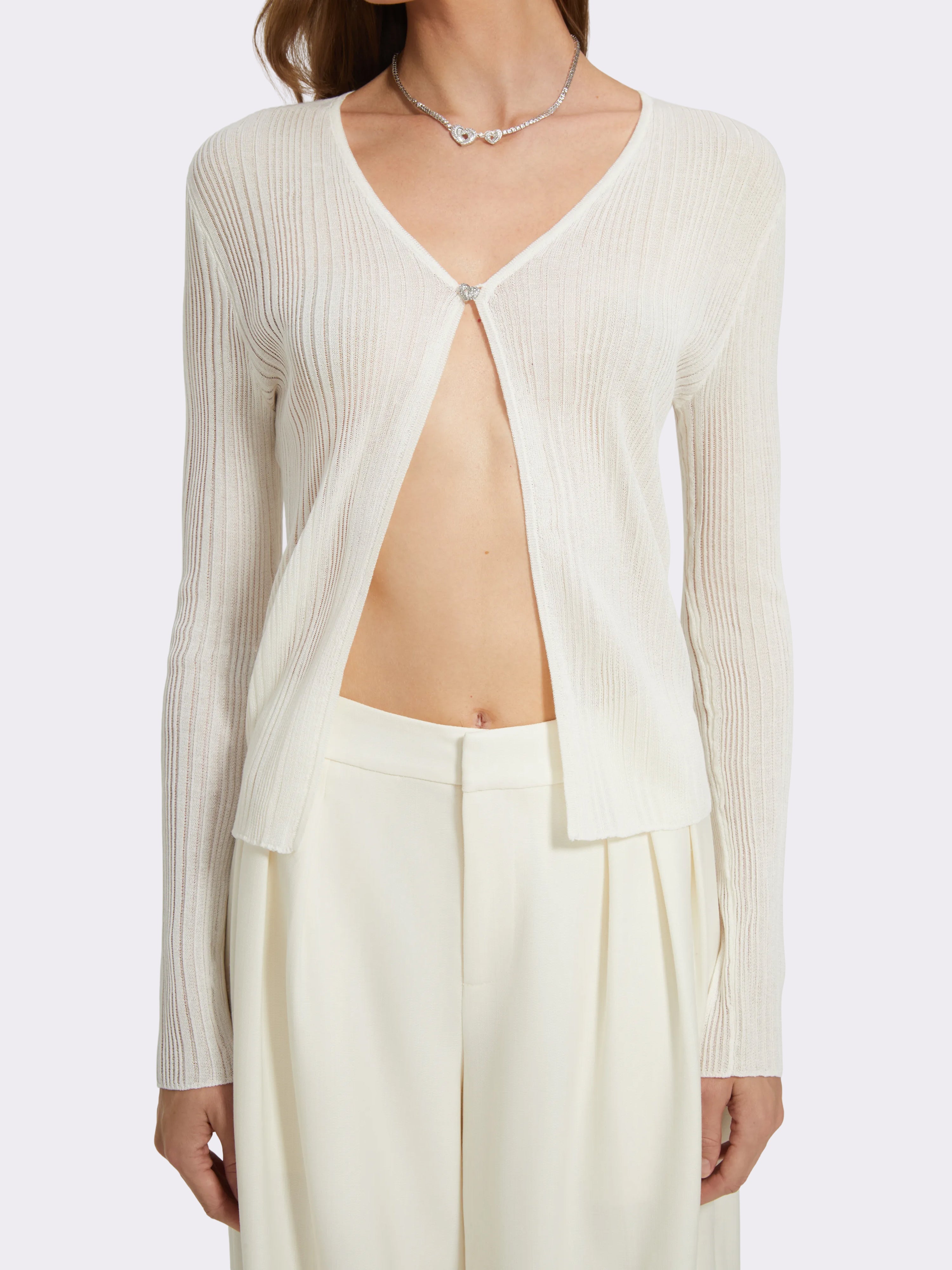 Maisie Heart-Button Off White Cardigan