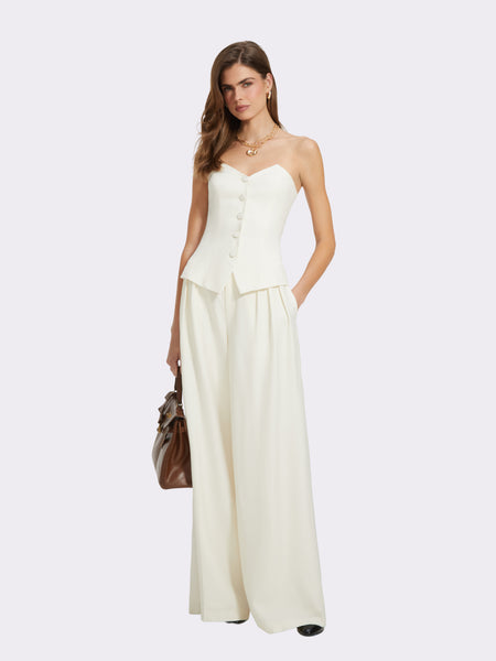 Minnie Triple-Pleat White Trousers | Nana Jacqueline